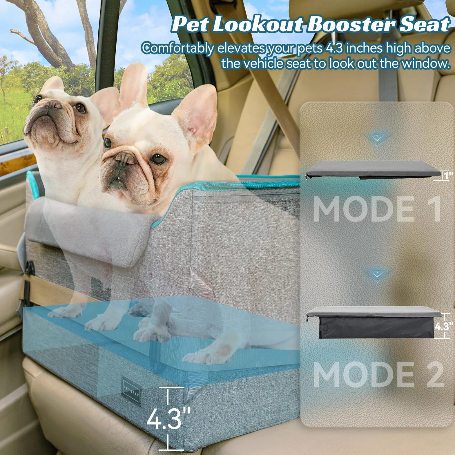 Petsfit Fotelik samochodowy dla małych/średnich psów z 2 pasami bezpieczeństwa, podwyższenie siedzenia, legowisko