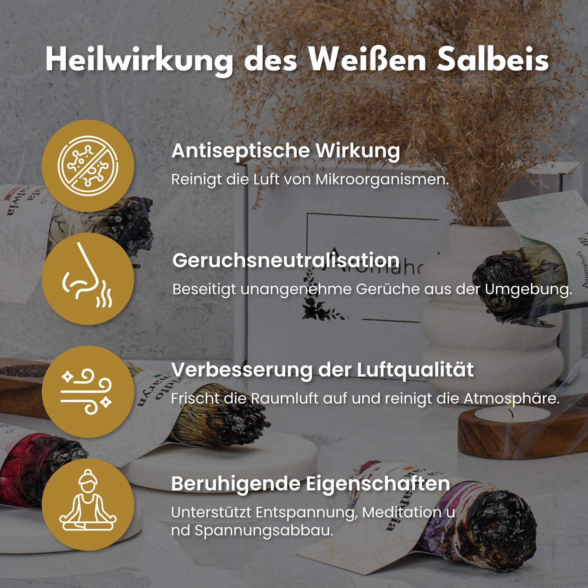 Weißer Salbei zum Räuchern 11 cm – Sage Smudge Stick für Meditation & Rituale, White Sage – Aromaholik