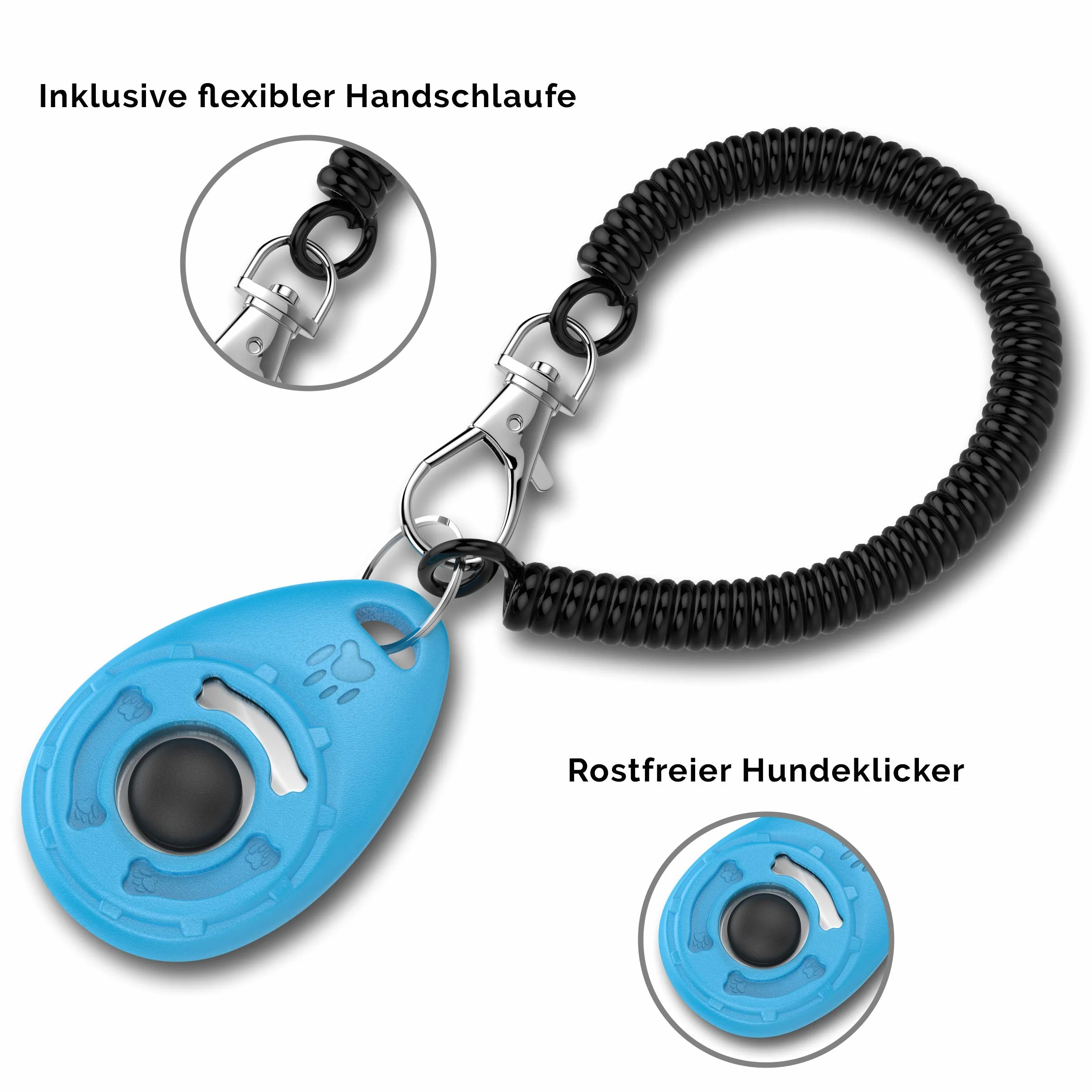 TruePets® Clicker Doog Clicker z elastycznym paskiem na rękę, z zatrzaskiem, idealnie nadaje się do edukacji psa, Clicker Doog (czarny/niebieski)
