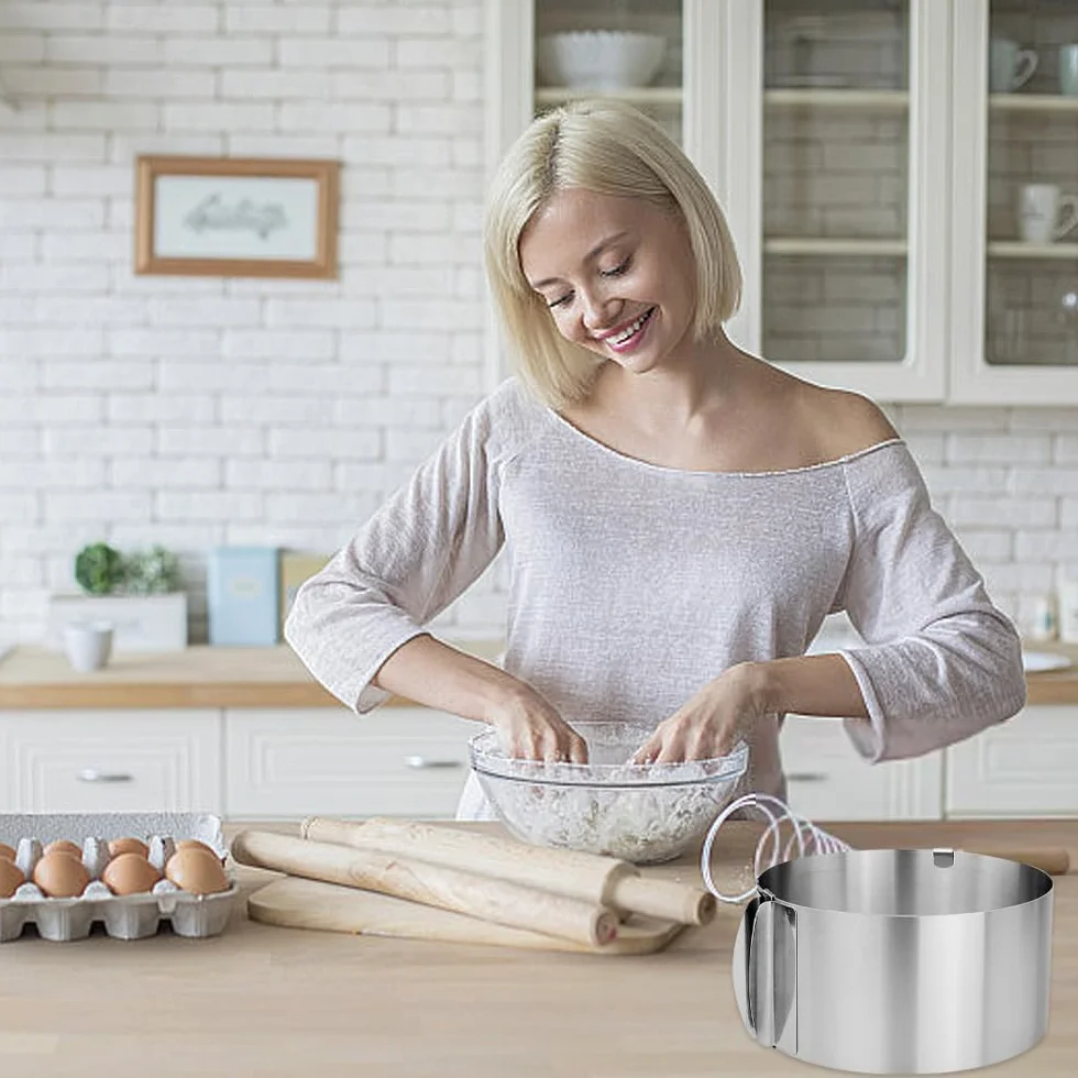 Pierścień na tort regulowany, wysoki pierścień na tort, z dwoma uchwytami do ciągnięcia, idealnie nadaje się do tortów warstwowych, regulowany 16-30 cm, odporny na wysokie temperatury, stal