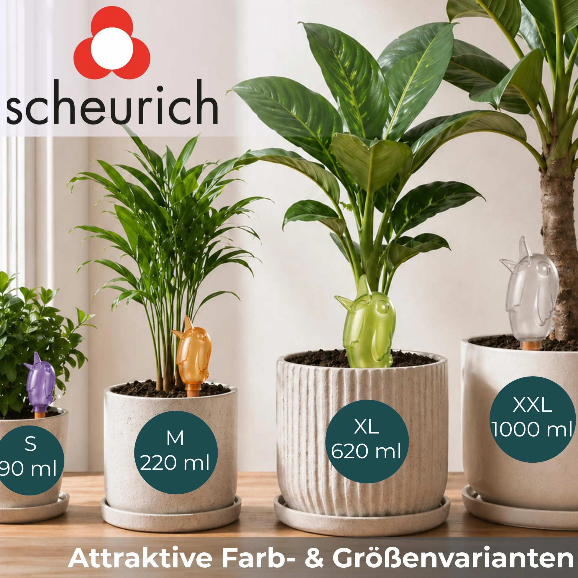 Scheurich Dozownik wody Bördy M | 4 x liliowy | pojemność 220 ml | małe kulki nawadniające z gliny | dozownik wody do roślin pokojowych i kwiatów, trzonek z terakoty