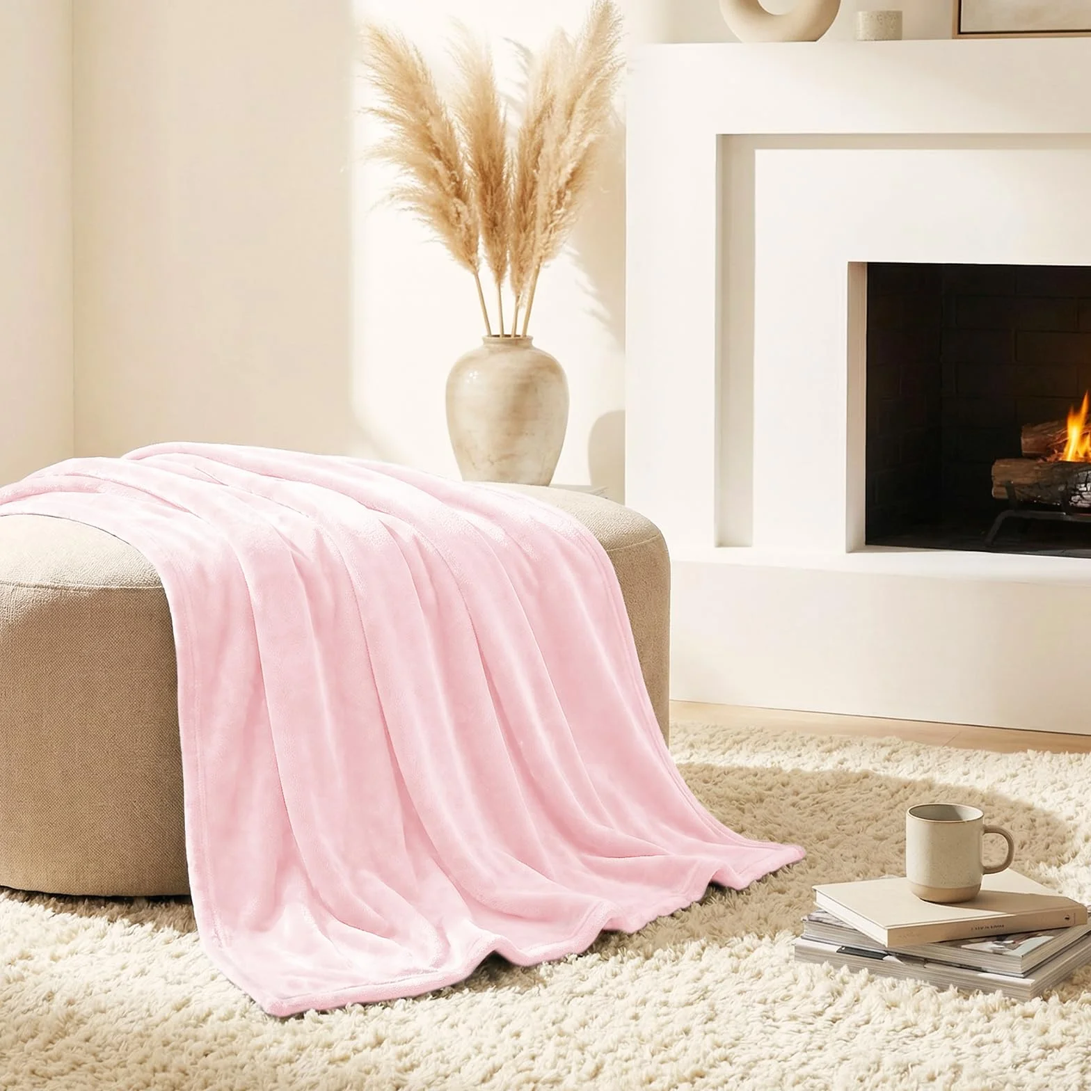 CozyLux Koc polarowy 220 x 240 cm, koc na łóżko 2-osobowe 240 x 220 cm, duży rozmiar narzuta na sofę, ciepły i miękki koc pluszowy, 220 x 240 cm różowy