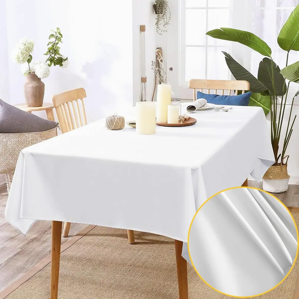 6 sztuk białych obrusów jednorazowych, z efektem tkaniny, 137 x 274 cm, biały, prostokątny, z tworzywa sztucznego, na wesele, imprezę, grill, piknik