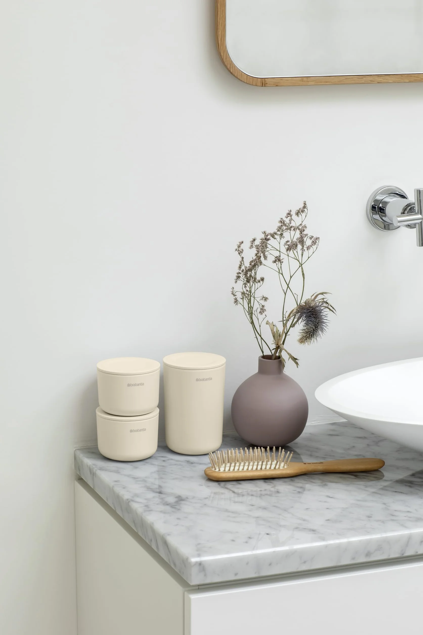 Brabantia - ReNew Zasobniki: 3 szt - do Porządkowania Drobnych Przedmiotów - Możliwość Układania w Stos - Antykorozyjne - Łatwe do Czyszczenia - Soft Beige - 15,2 x 7,6 cm