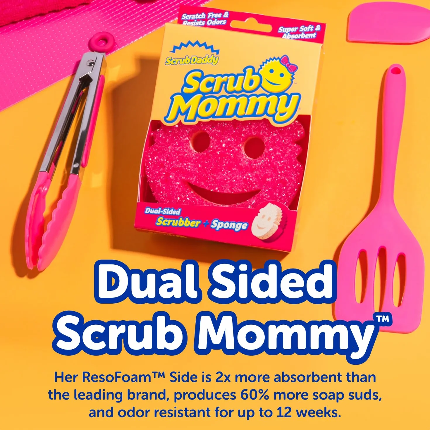 Scrub Daddy Gąbki 4ct + Scrub Mommy 4ct - Wielofunkcyjne gąbki do naczyń bez zarysowań - Bez BPA i wykonane z pianki polimerowej - Odporna na plamy i zapachy gąbka kuchenna (8 sztuk)