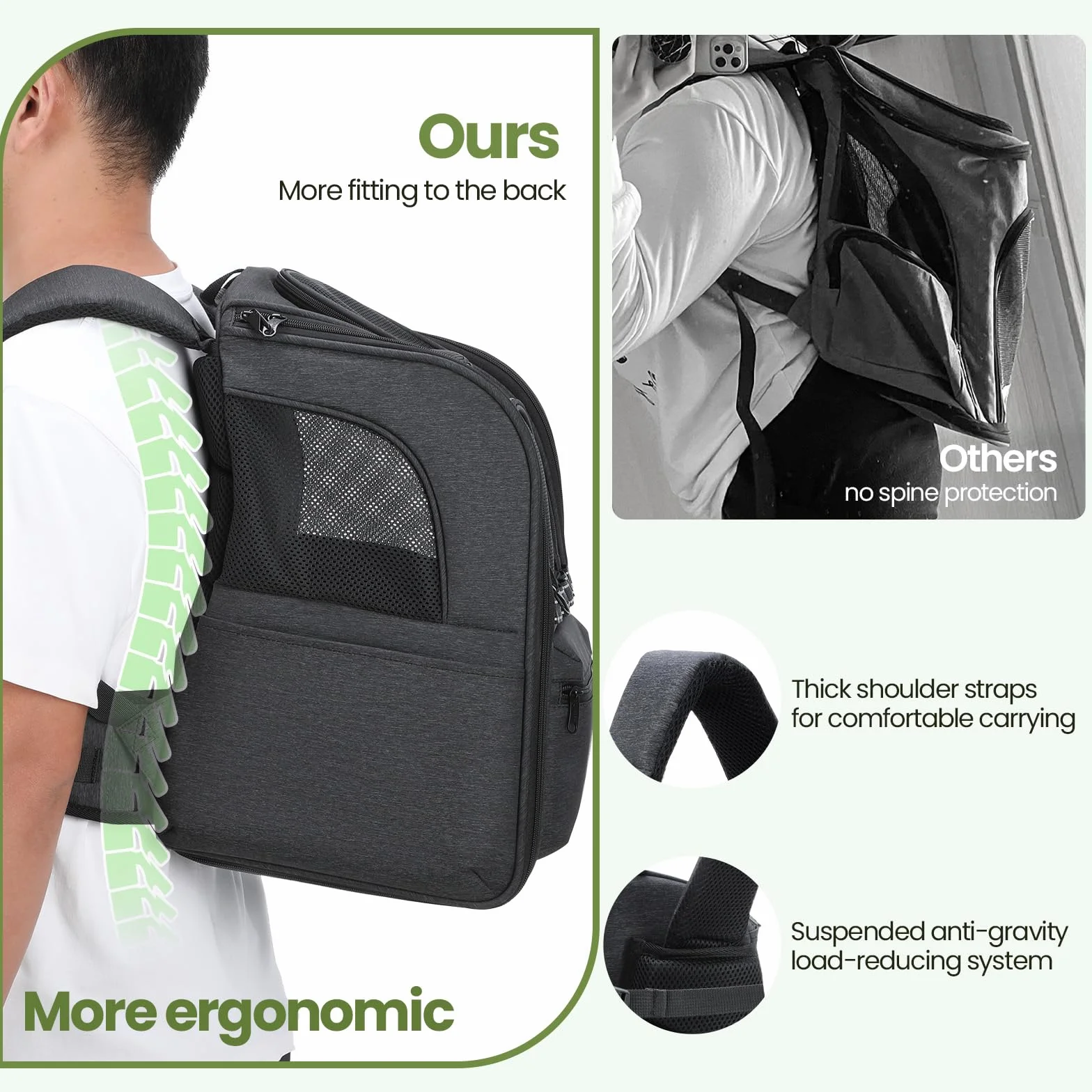 Pecute Ergonomiczny Plecak dla Kota z Redukcją Obciążenia 30%, Oddychający Nosidełko