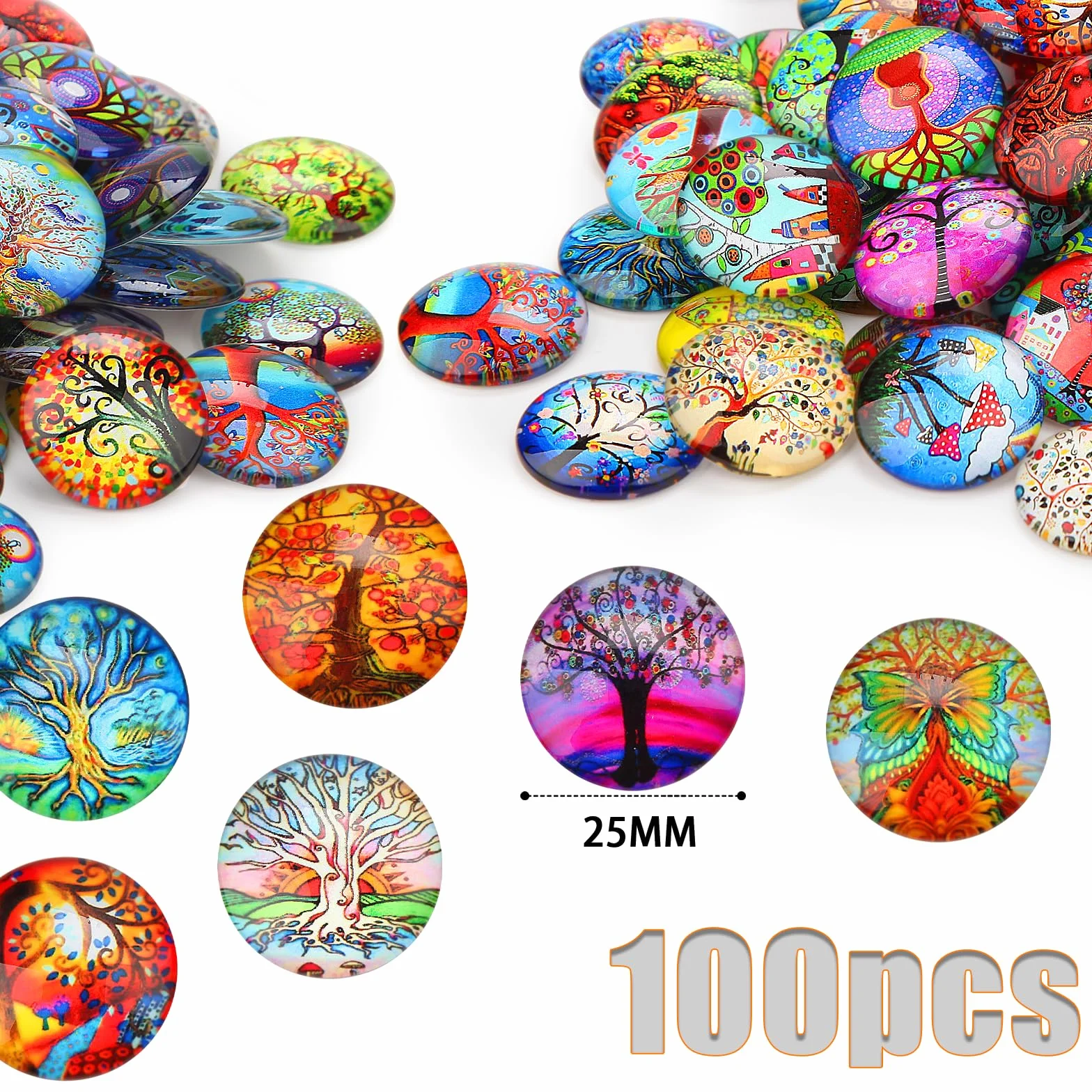 100 sztuk kolorowych kamieni mugolskich, duże 25 mm, szklane nuggety, kamienie mozaikowe do majsterkowania, do zawieszek "zrób to sam" (drzewo życia)