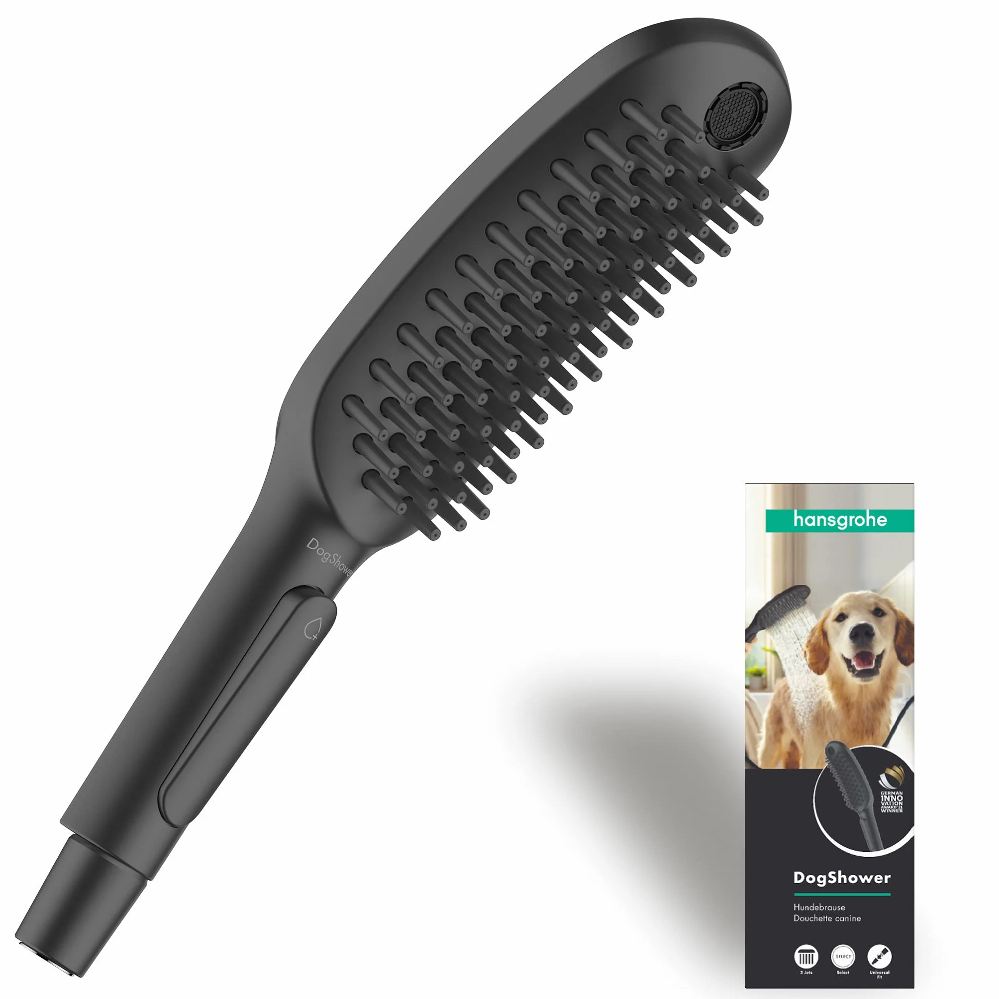 hansgrohe DogShower Główka prysznicowa dla psów 150 3jet z masującymi dyszami czarny matowy, 26640670