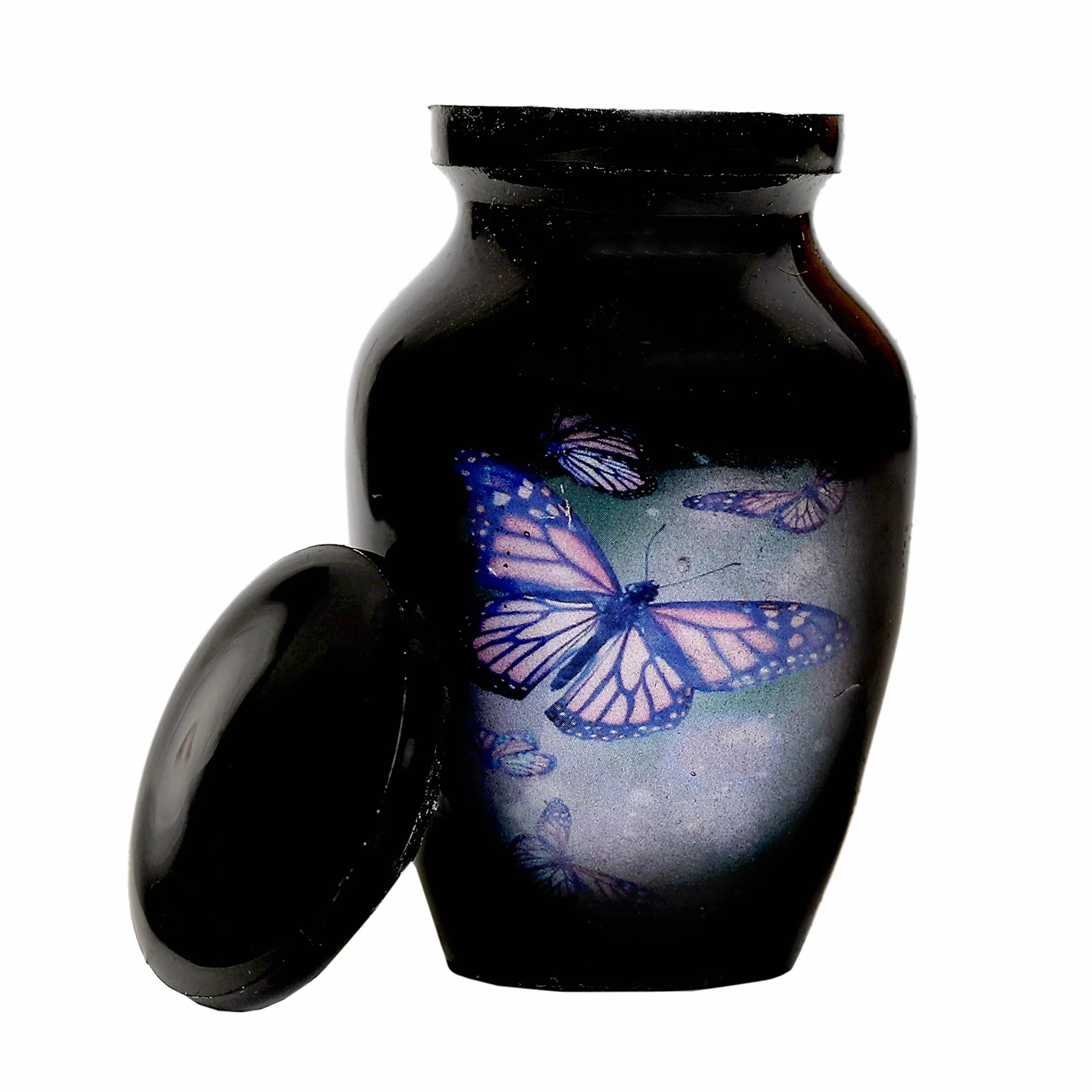 Urna pamiątkowa czarna z motywem motyla mini 8 cm