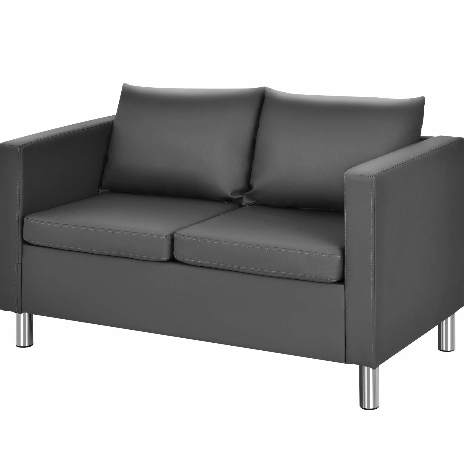 COSTWAY Sofa 2-osobowa z poduszkami, komplet sofy ze sztucznej skóry, idealny do domu i biura, szary
