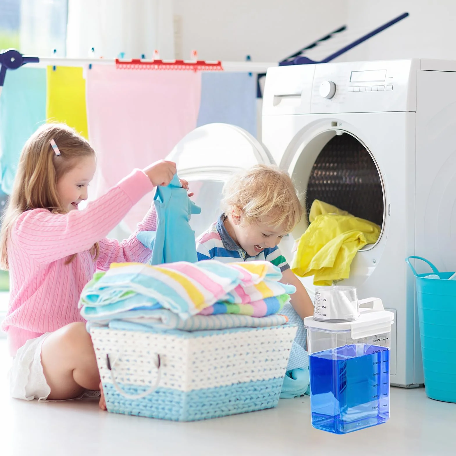 Hermetyczny dozownik detergentu z miarką – 1800 ml pojemnik na proszek do prania, wielofunkcyjny pojemnik na detergent, hermetyczne pudełko na środki piorące, karma dla zwierząt i żywność