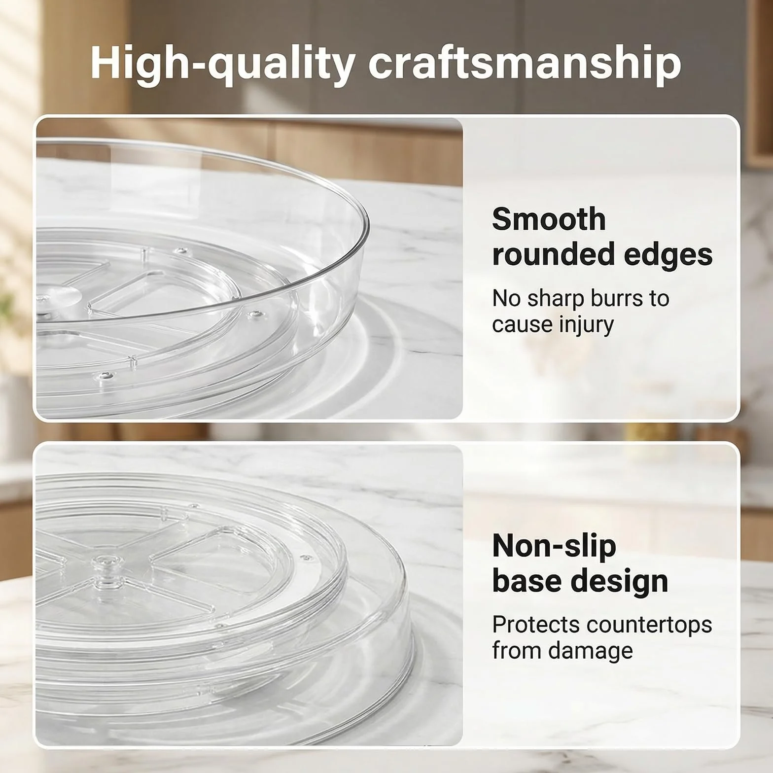 Lazy Susan organizer na talerz obrotowy, 25,4 cm, 1 sztuka, talerz obrotowy 360°, z 5 samoprzylepnymi haczykami, przezroczysty talerz obrotowy do toaletki, przypraw, łazienki