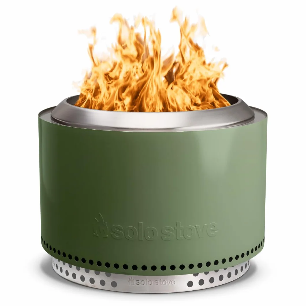 Solo Stove Yukon 2.0 ze stojakiem, palenisko bezdymne, przenośny kominek opalany drewnem ze zdejmowaną popielniczką, duże palenisko zewnętrzne, stal nierdzewna, 68,5 x 50,5 cm, 20 kg, kolor: oliwkowy