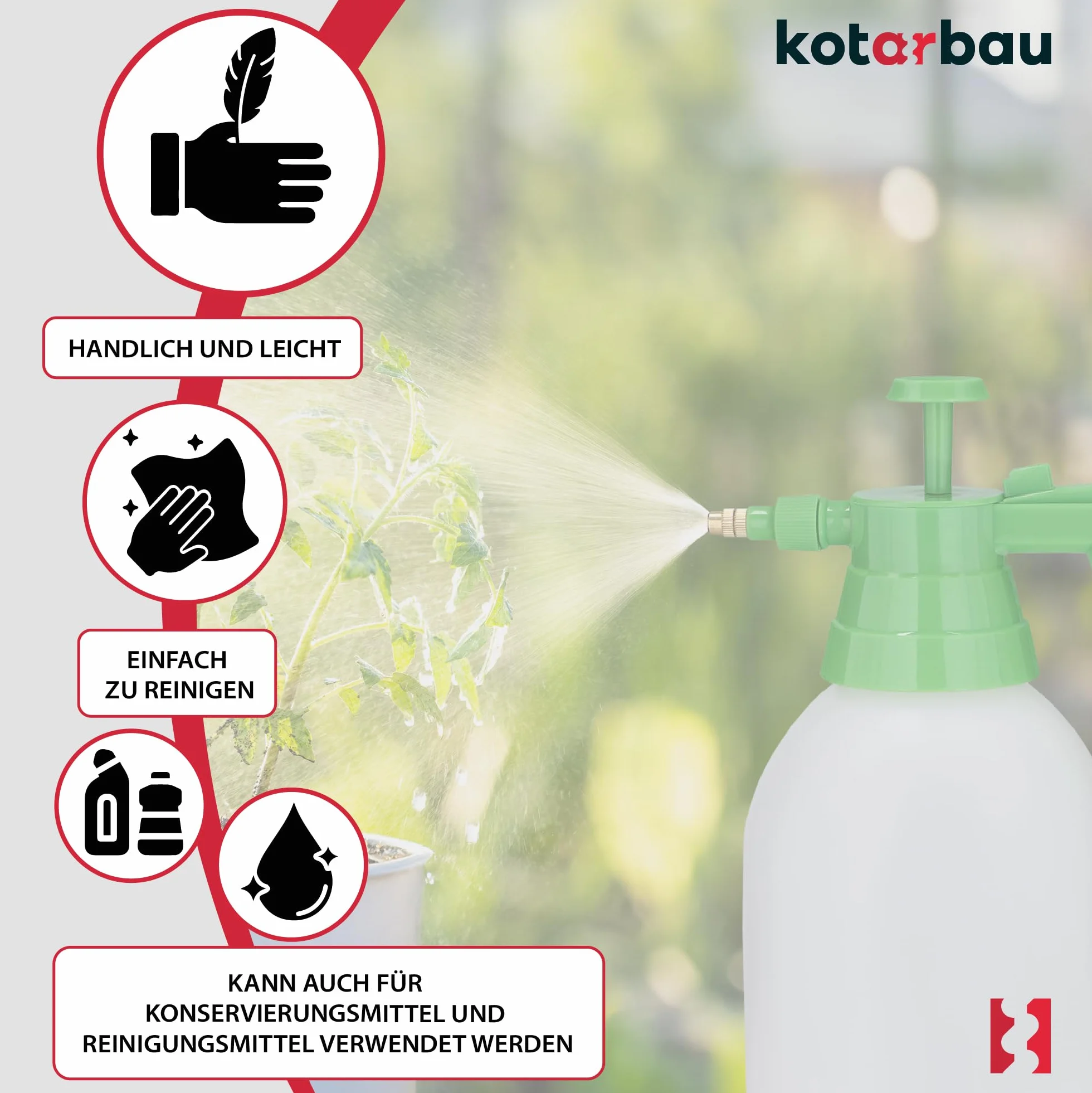 KOTARBAU® Opryskiwacz ciśnieniowy, pojemność 2 l, rozpylacz z regulowaną dyszą do spryskiwania roślin