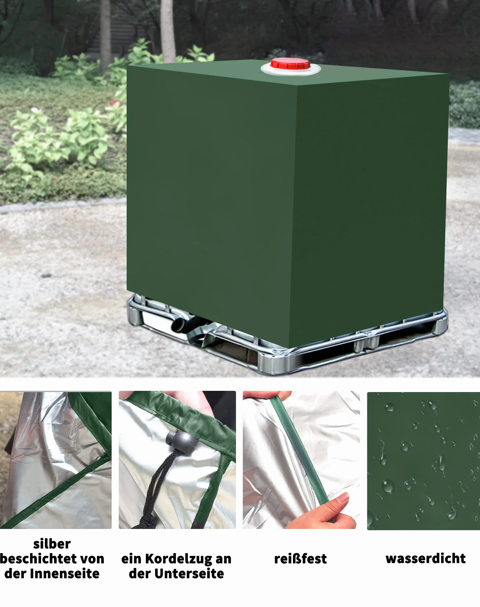 Osłona zbiornika IBC na wodę, plandeka na zbiornik na wodę o pojemności 1000 l, wodoszczelna, ochrona przed promieniowaniem UV, pokrowiec ochronny, 116 x 100 x 120 cm
