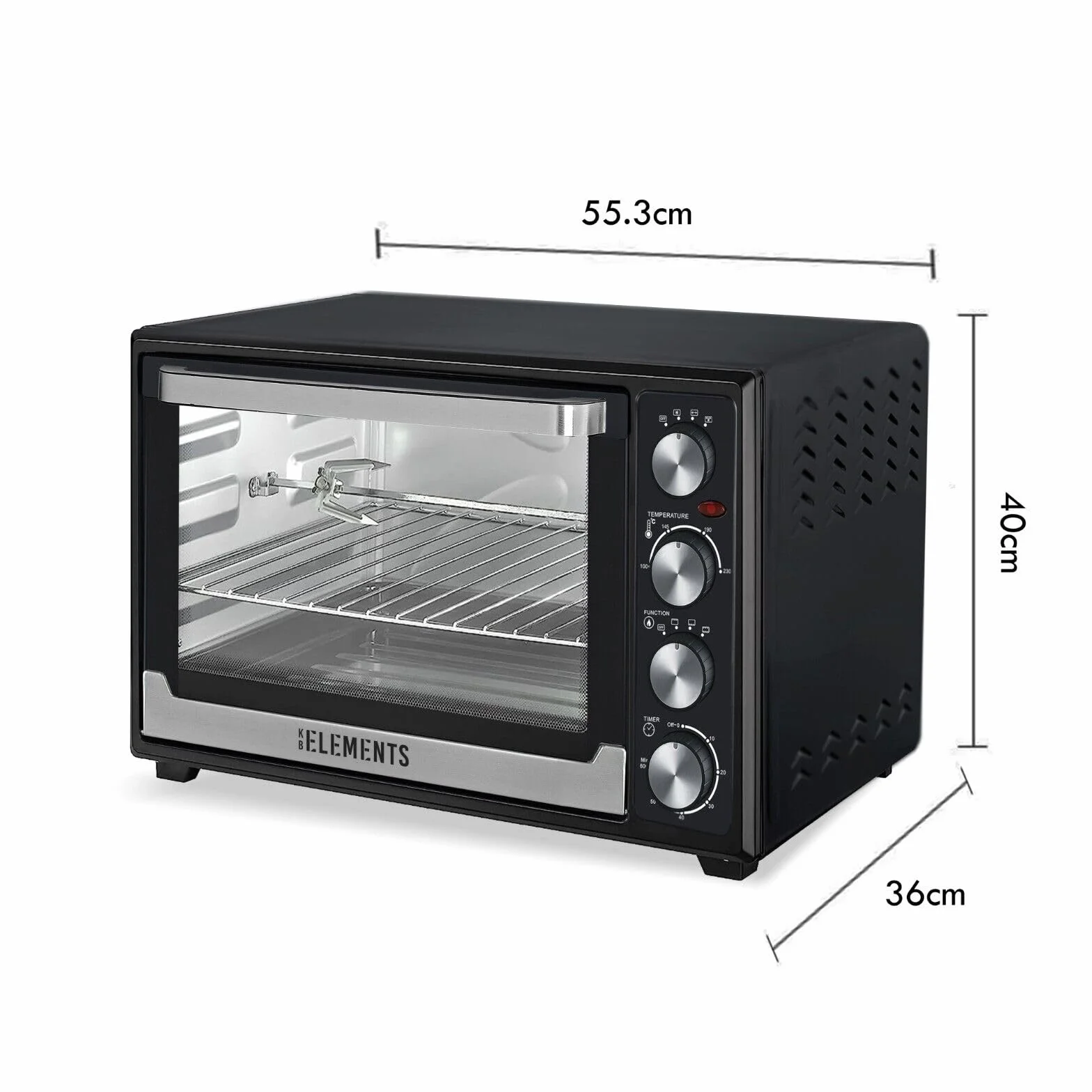 KB-Elements Mini piekarnik, 45 l, 2000 W, konwekcyjny piec do pizzy, elektryczny wiszący grill, kempingowy rożen obrotowy