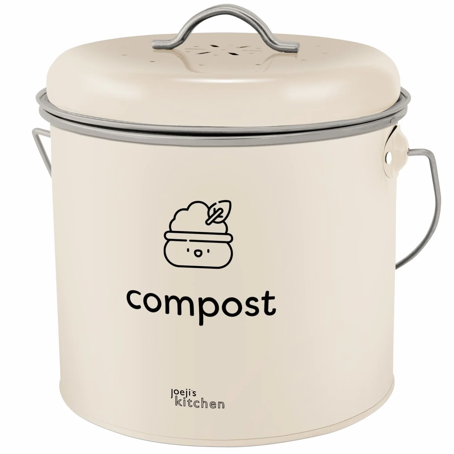 Joeji's Kitchen Kompostownik 3,5l, kompaktowy kompost kuchenny z filtrami węglowymi, stal ocynkowana, bezwonne rozwiązanie do recyklingu żywności, idealne do odpadów spożywczych