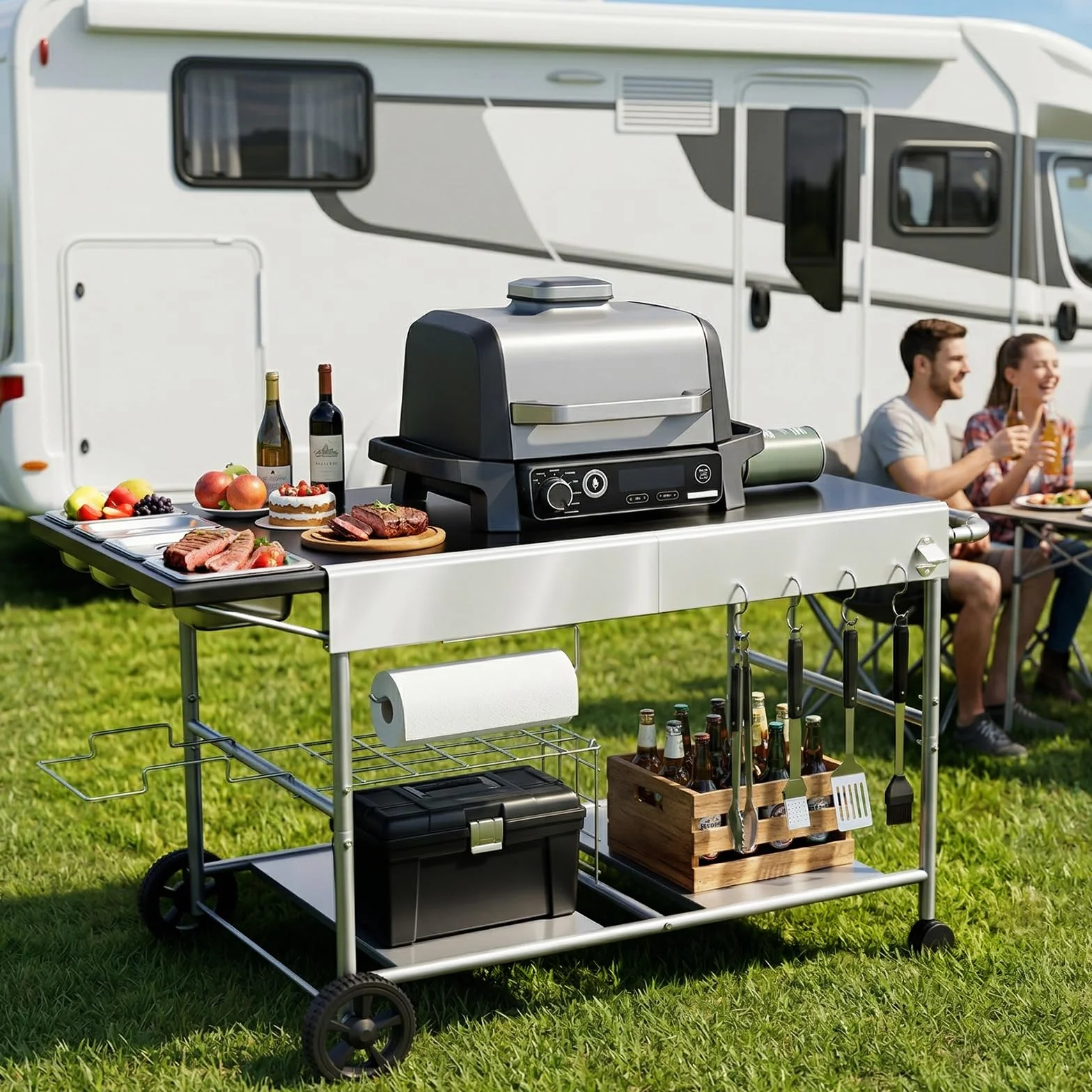 Denmay Wózek grillowy do grilla Weber z serii Q, Ninja Woodfire, piec do pizzy, grill stołowy, do pizzy, piekarnika do pizzy, wózek do serwowania z dużą powierzchnią roboczą, stół do grillowania