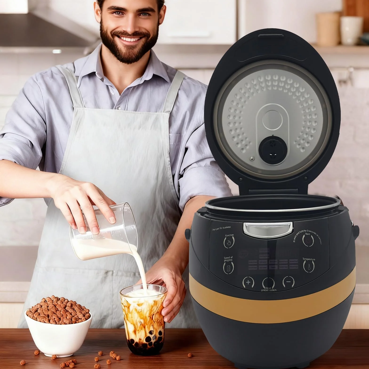 Automatyczny garnek z pereł, 1200 W, 8 l, timer 0-12 h, 30-70 ℃, utrzymuje ciepło 6 h, do proszku perłowego, sago, puddingu, galaretki
