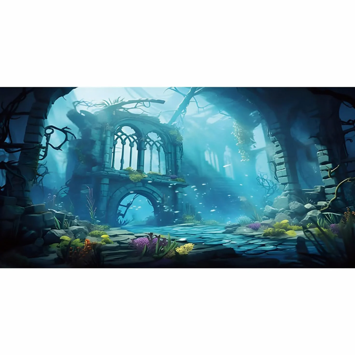 Plakat tło akwarium podwodny świat 120 x 50 cm kreskówka zamek