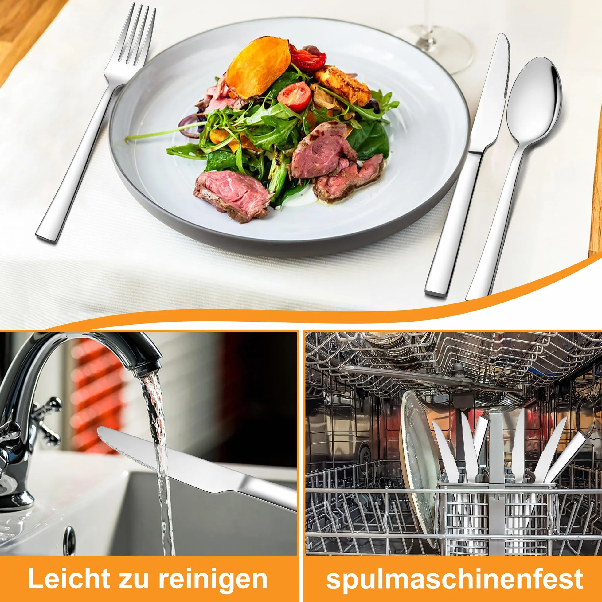 HaWare 6 noży stołowych, ze stali nierdzewnej, nóż śniadaniowy, nóż do masła, 22,8 cm, sztućce, zestaw noży do domu/restauracji/hotelu, polerowany na wysoki połysk i nadaje się do mycia w zmywarce