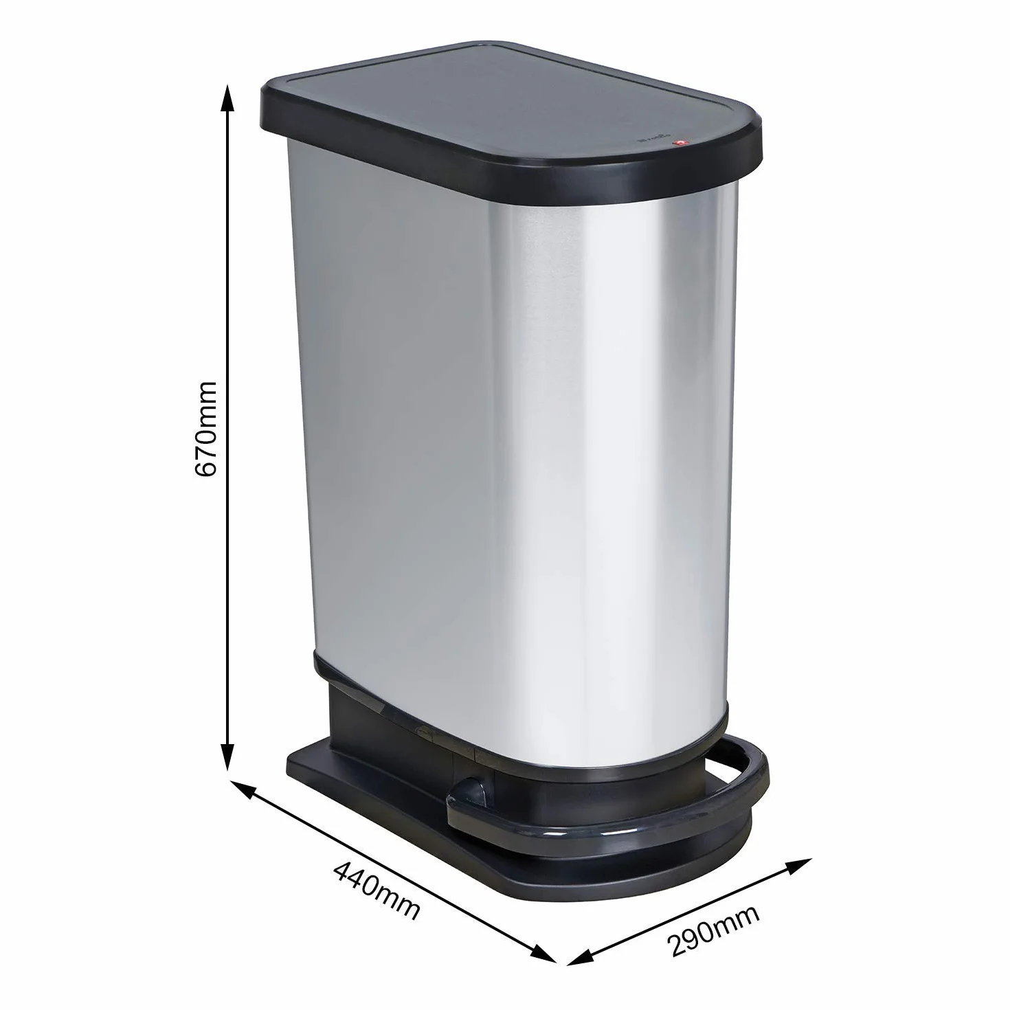 Rotho Paso Kosz na śmieci 50 l, do segregacji śmieci, z pokrywką i pedałem, tworzywo sztuczne (PP), nie zawiera BPA, srebrny metaliczny, 50 l (44,0 x 29,0 x 67 cm), srebrny