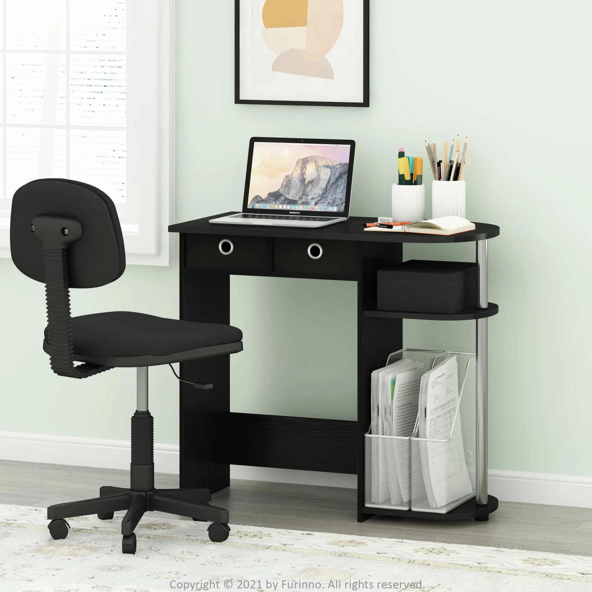 Furinno Laptop notebook biurko komputerowe, Americano/stal nierdzewna, 39,62 (gł.) x 80,01 (szer.) x 72,39 (wys.) cm