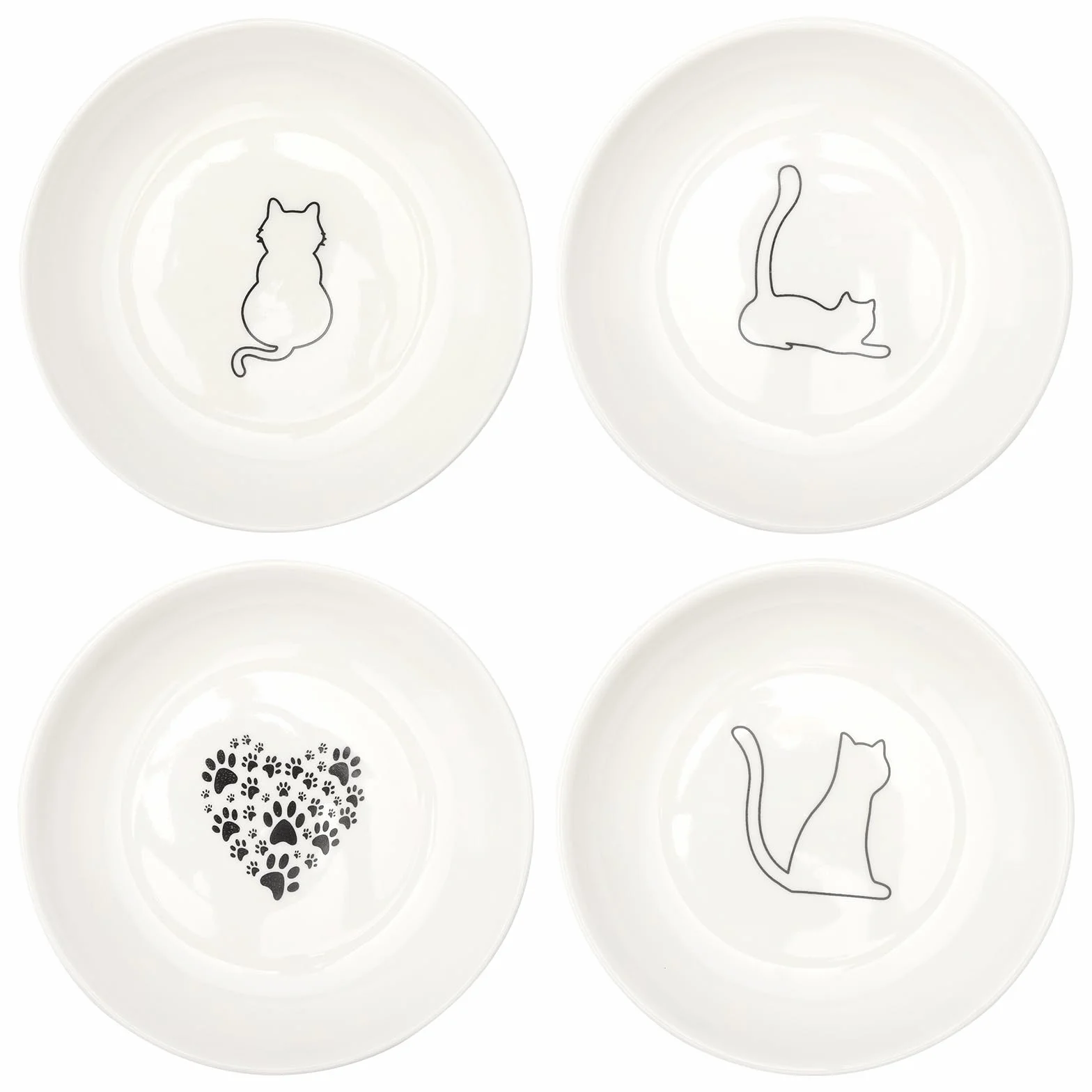 Płaskie ceramiczne miski dla kota, zestaw 4 szt.