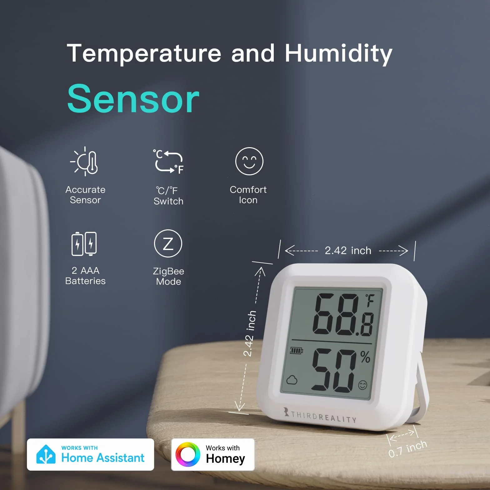 THIRDREALITY Zigbee czujnik temperatury i wilgotności, zestaw 2 szt. z cyfrowym wyświetlaczem LCD, wymaganym hubem ZigBee, nagrywaniem aplikacji, zdalnym monitorowaniem i automatyzacją inteligentnego