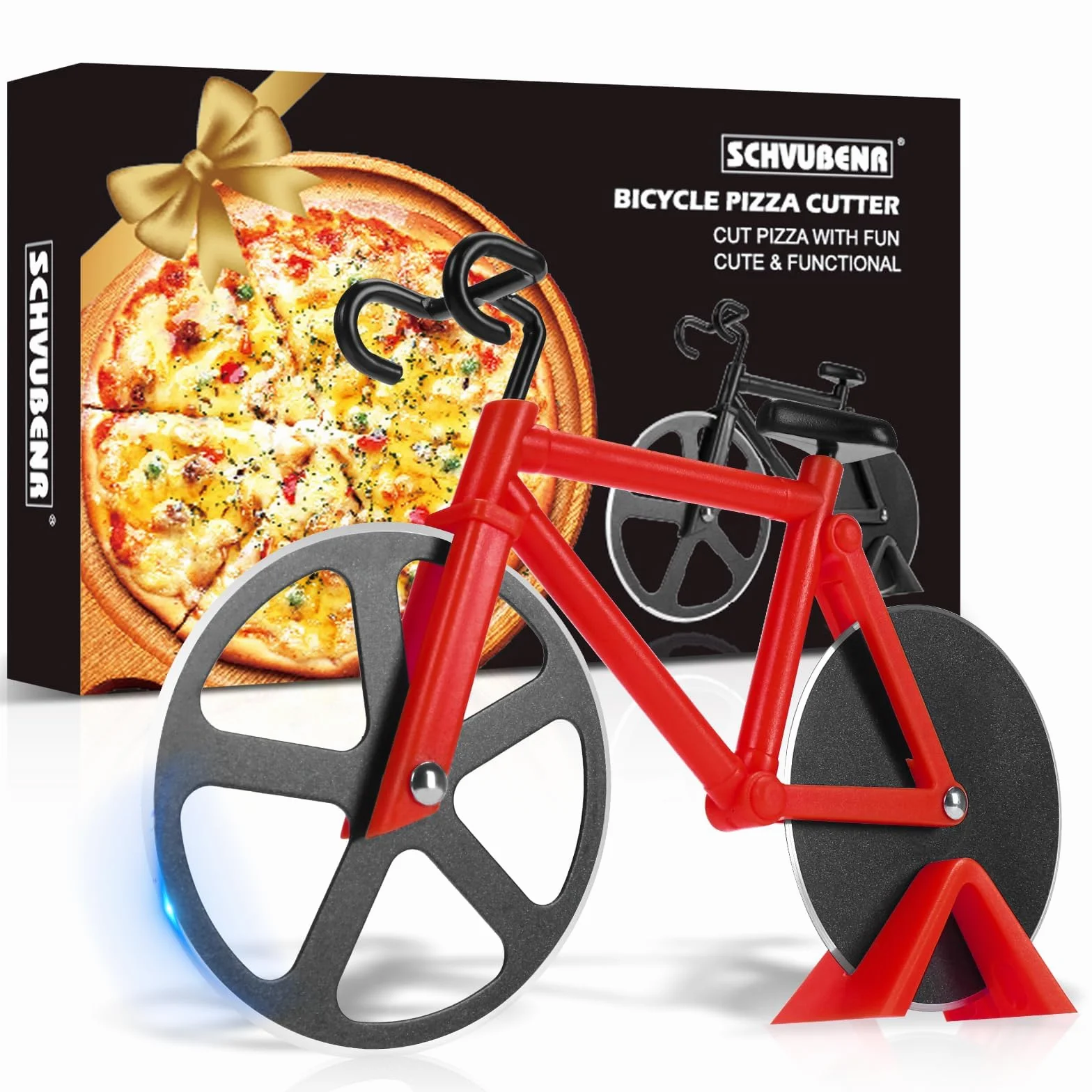 Krajalnice do pizzy, krajalnica do pizzy do roweru, profesjonalne ostrze do pizzy, podwójna stal nierdzewna, super ostre ostrza z powłoką nieprzywierającą, zabawna krótka pizza, czerwony