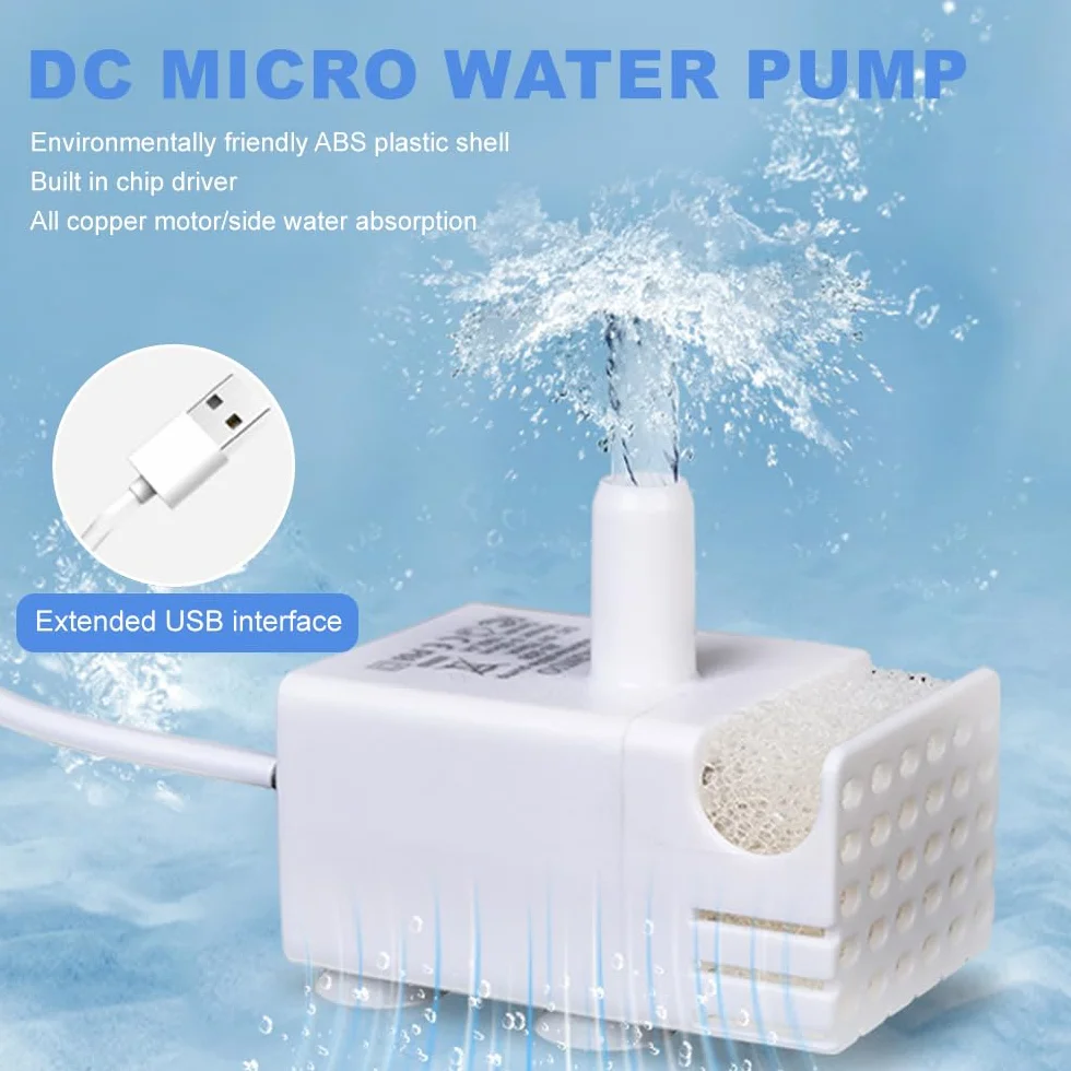 Pompa do fontanny 200 l/h 1 W USB 1.5 m cicha dla kotów akwarium