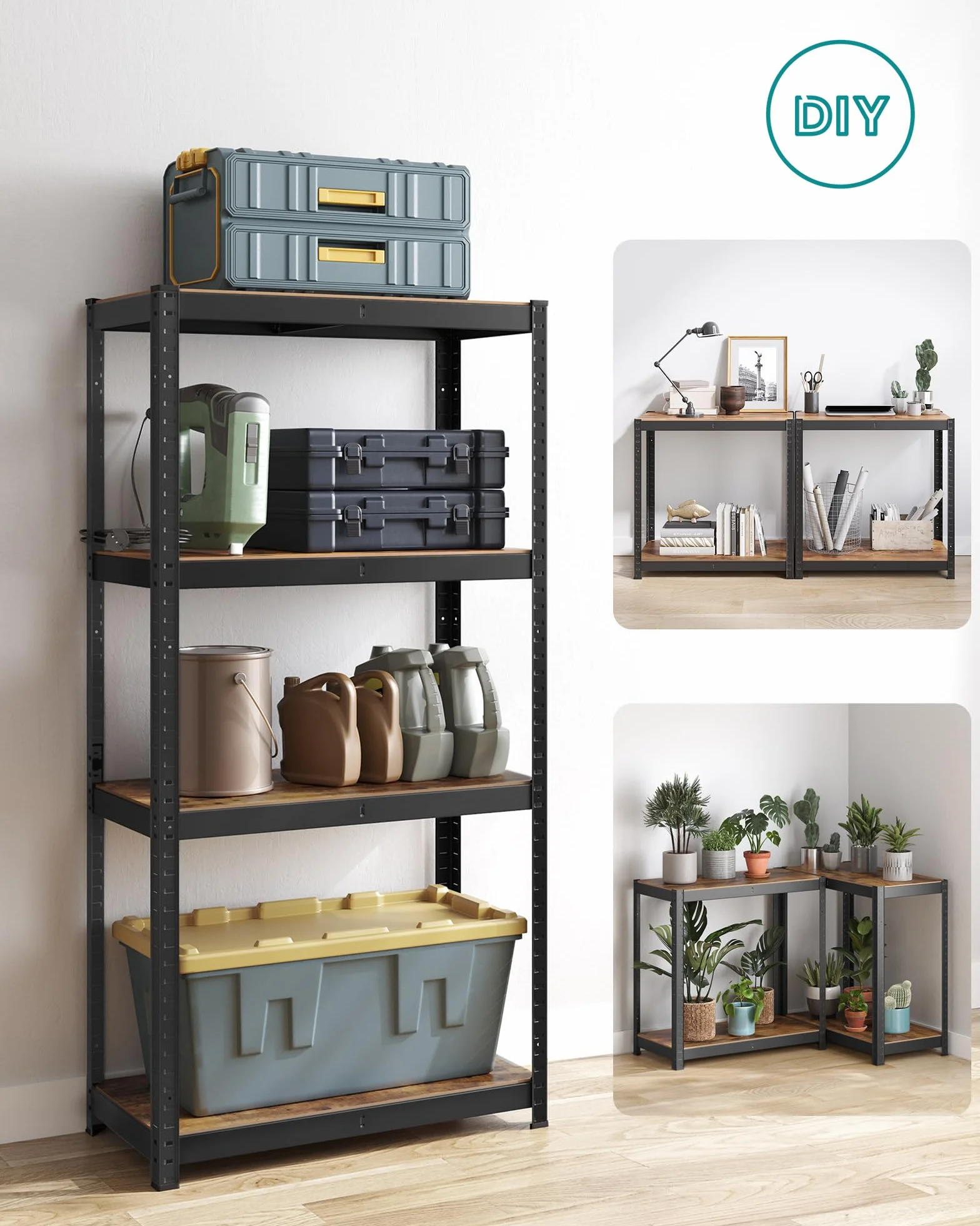 SONGMICS Regał 40 x 80 x 160 cm, nośność 520 kg (130 kg na półkę), przemysłowe, regulowane półki magazynowe, do salonu, kuchni, garażu, rustykalny brązowo-czarny GLR044B11