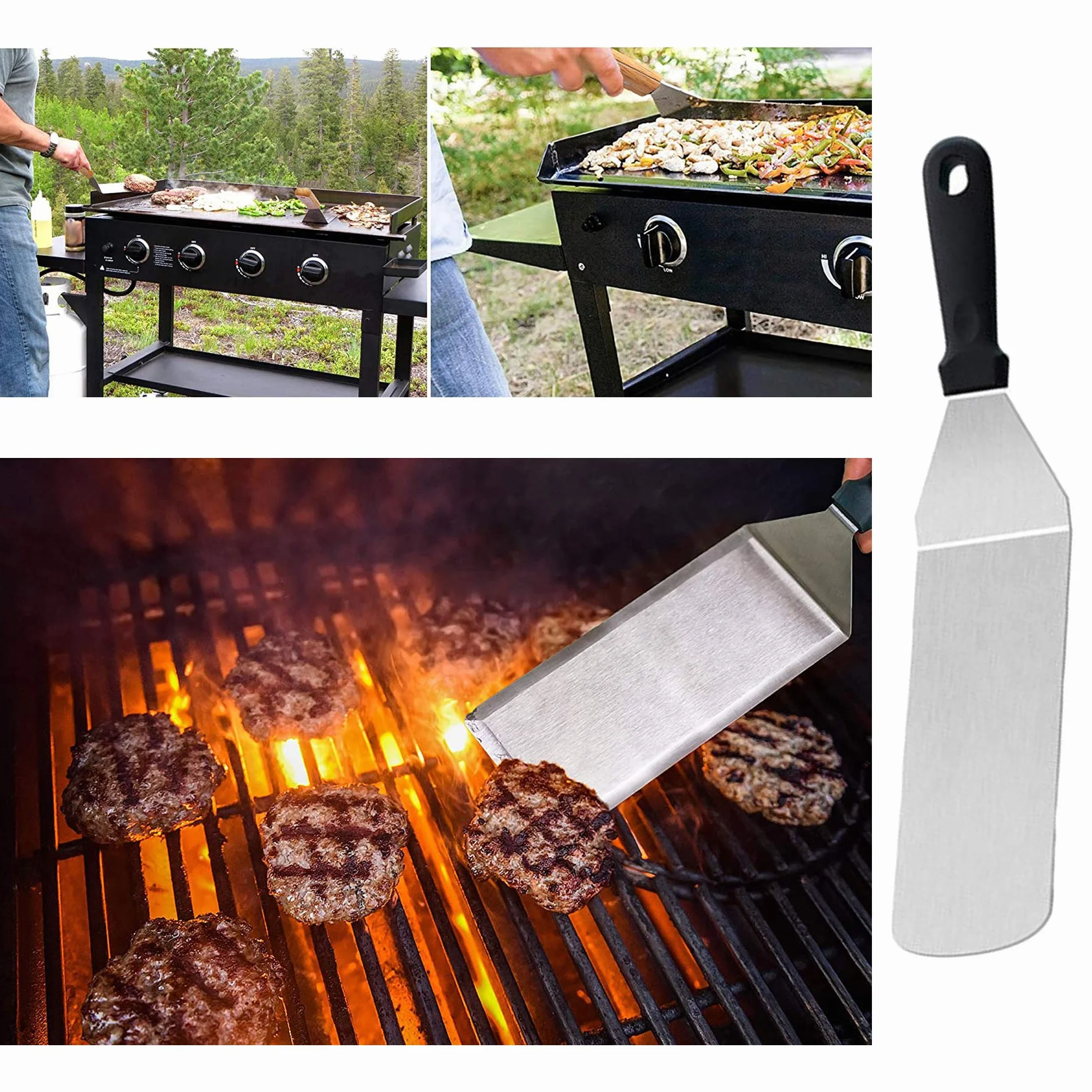 Akcesoria do płyty do burgerów Turner Skrobak do naleśników Flipper, szpatułka ze stali nierdzewnej do metalowej płyty, idealna do grilla i płaskiego talerza, szpatułka do burgerów