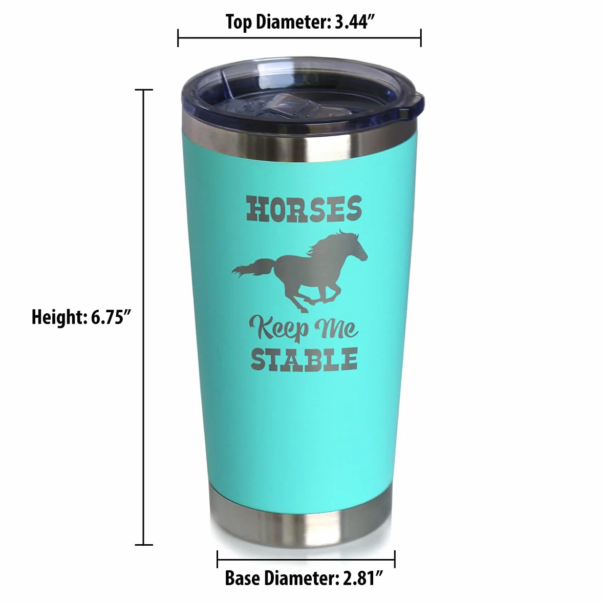 Bevvee Horses Keep Me Stable - Izolowany kubek do kawy z przesuwaną pokrywką - Kubek izolowany ze stali nierdzewnej - Prezenty do kawy z motywem konia - Turkusowy