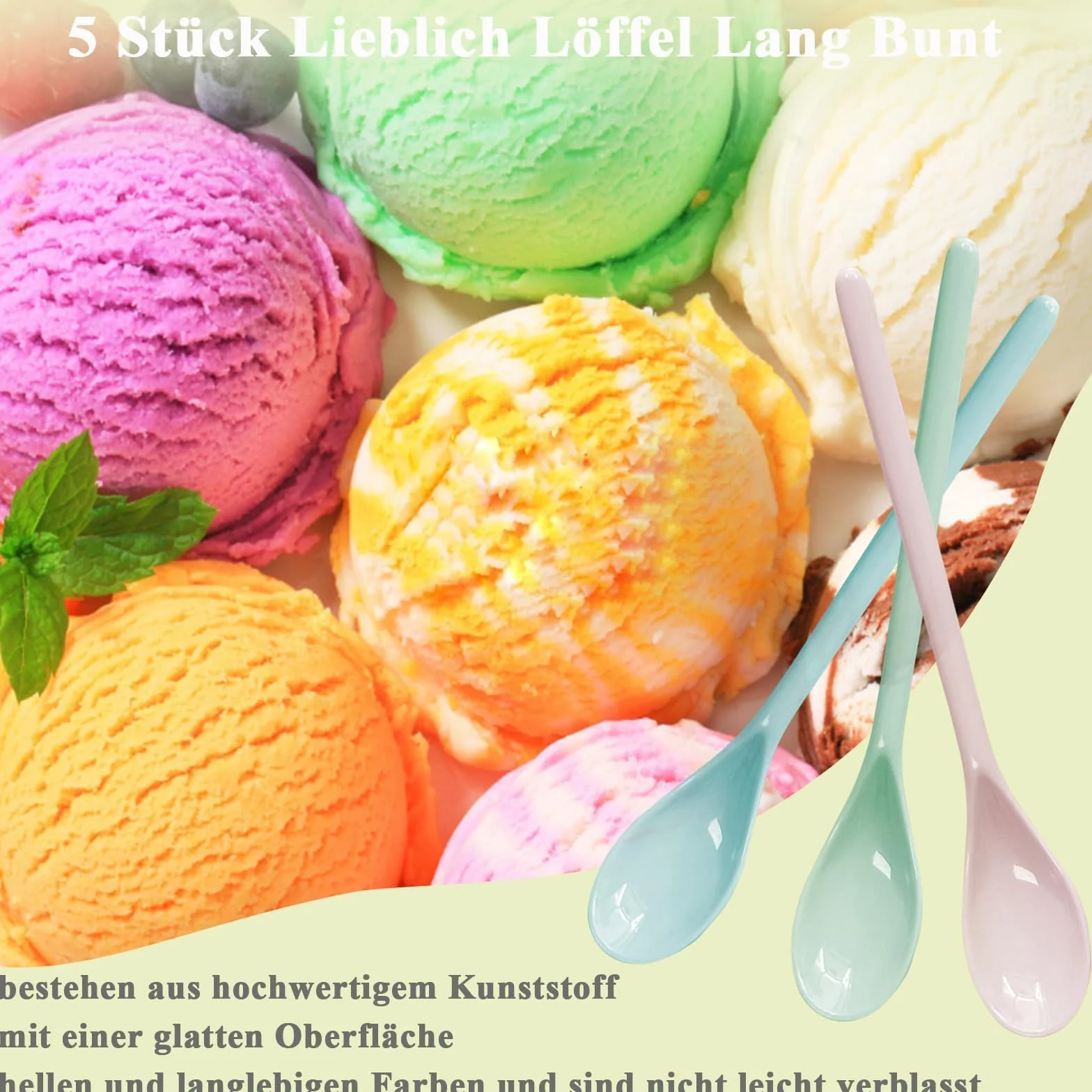 Łyżka do jajek z tworzywa sztucznego, 5 sztuk, łyżki plastikowe, kolorowe, długie łyżki wielokrotnego użytku, łyżeczki do kawy, plastikowa łyżeczka do jogurtu, łyżka do marmolady, długi