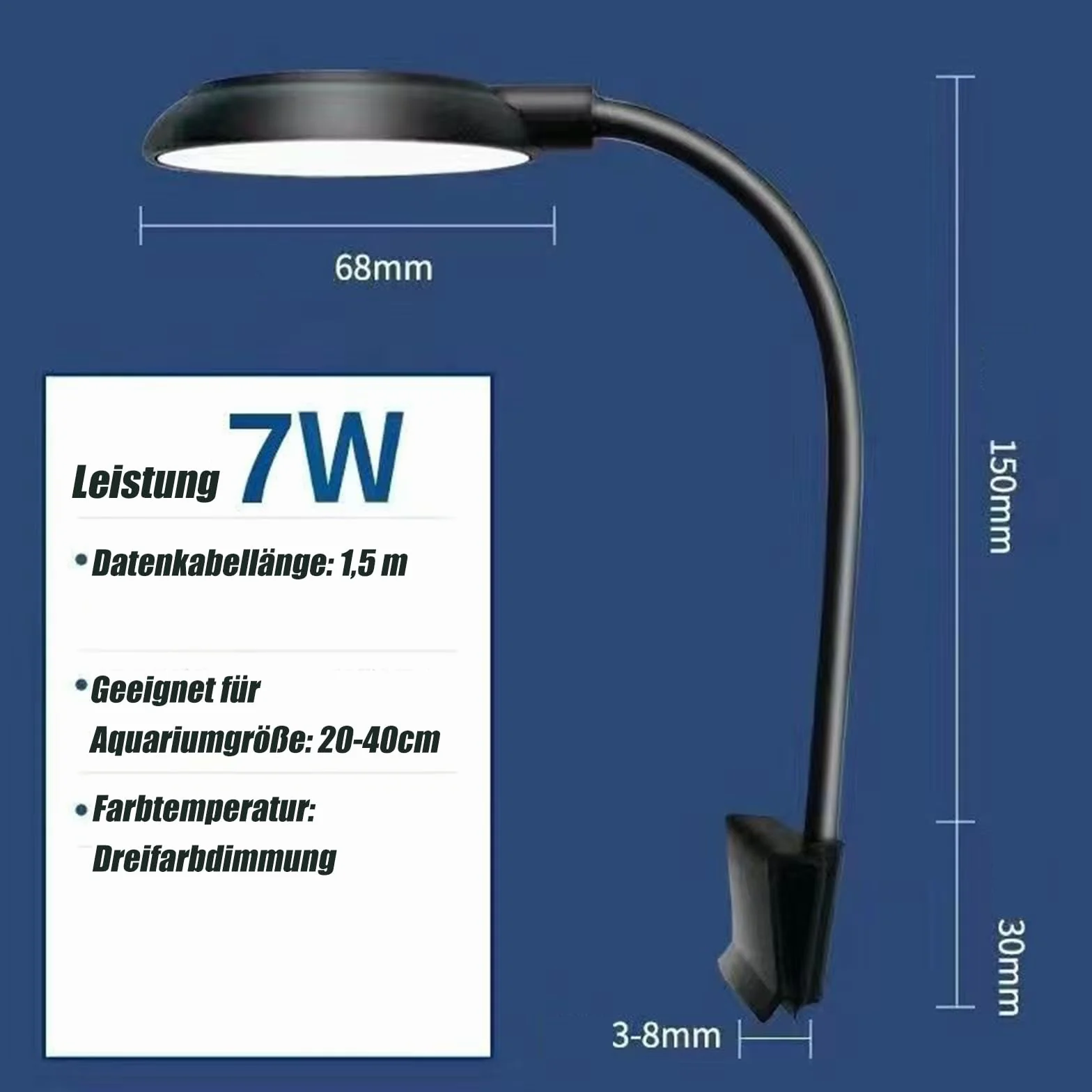 GERUI Lampa do akwarium 7 W 20-40 cm z białym i niebieskim światłem timer pamięć