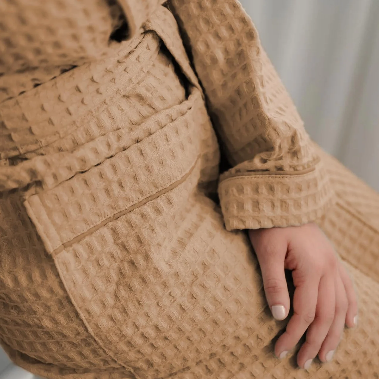 l&j Szlafrok męski i damski unisex niebieski z kapturem z plastrem miodnym – 100% bawełna, miękki i chłonny, z kieszeniami – idealny do łazienki, spa i podróży