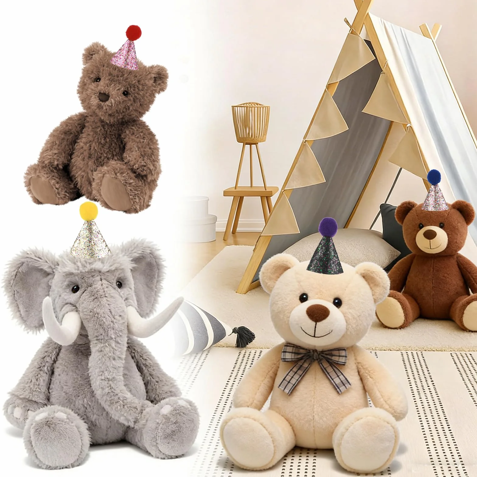 10 szt. czapka urodzinowa dla kota, mini czapki imprezowe dla wypchanych zwierząt, mini czapki urodzinowe dla kociąt, kotów, psów, królików, małych zwierząt, misia