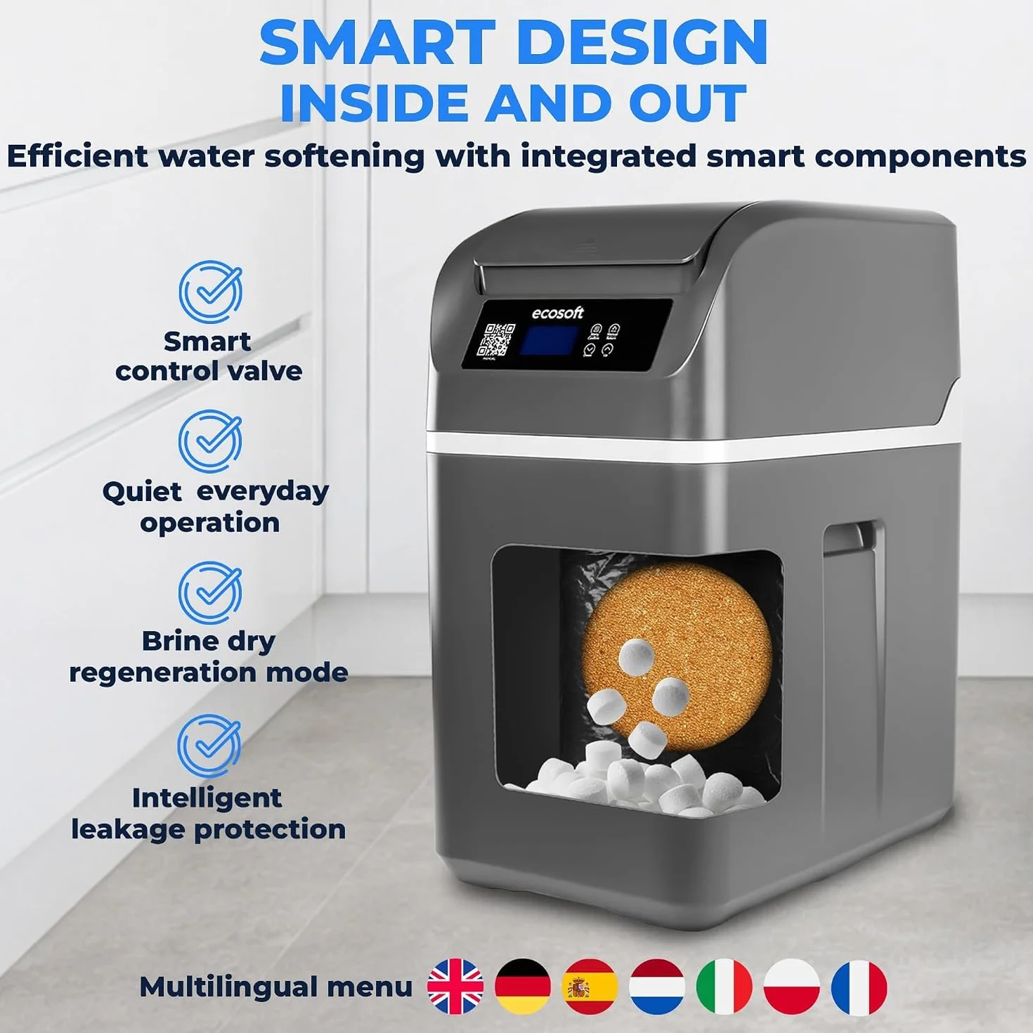 Ecosoft CUBE 100 kompaktowy kabinowy zmiękczacz wody do mieszkań z zaworem Smart