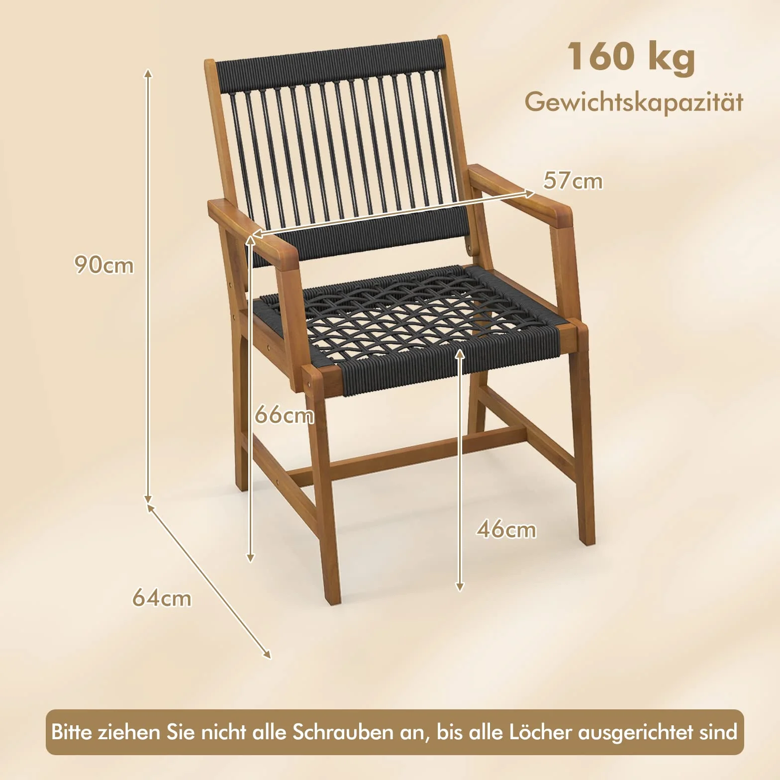 COSTWAY Zestaw 2 krzeseł ogrodowych z drewna akacjowego, krzesła do jadalni z oparciem i podłokietnikami, krzesła balkonowe, obciążenie do 160 kg, krzesła bistro na taras, do ogrodu i na balkon