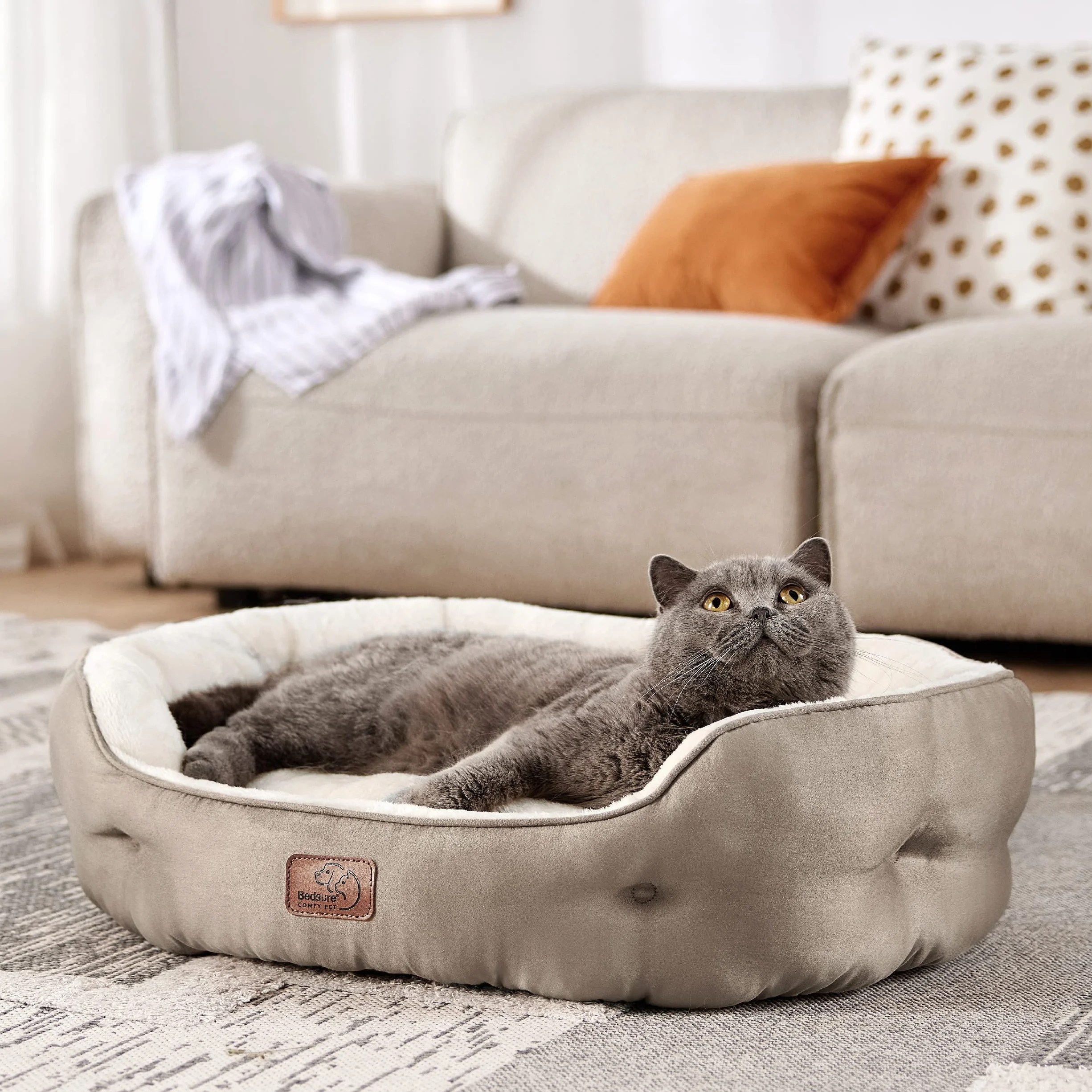 BEDSURE Legowisko dla kota 63x53x20 cm dwustronną poduszką wewnętrzną