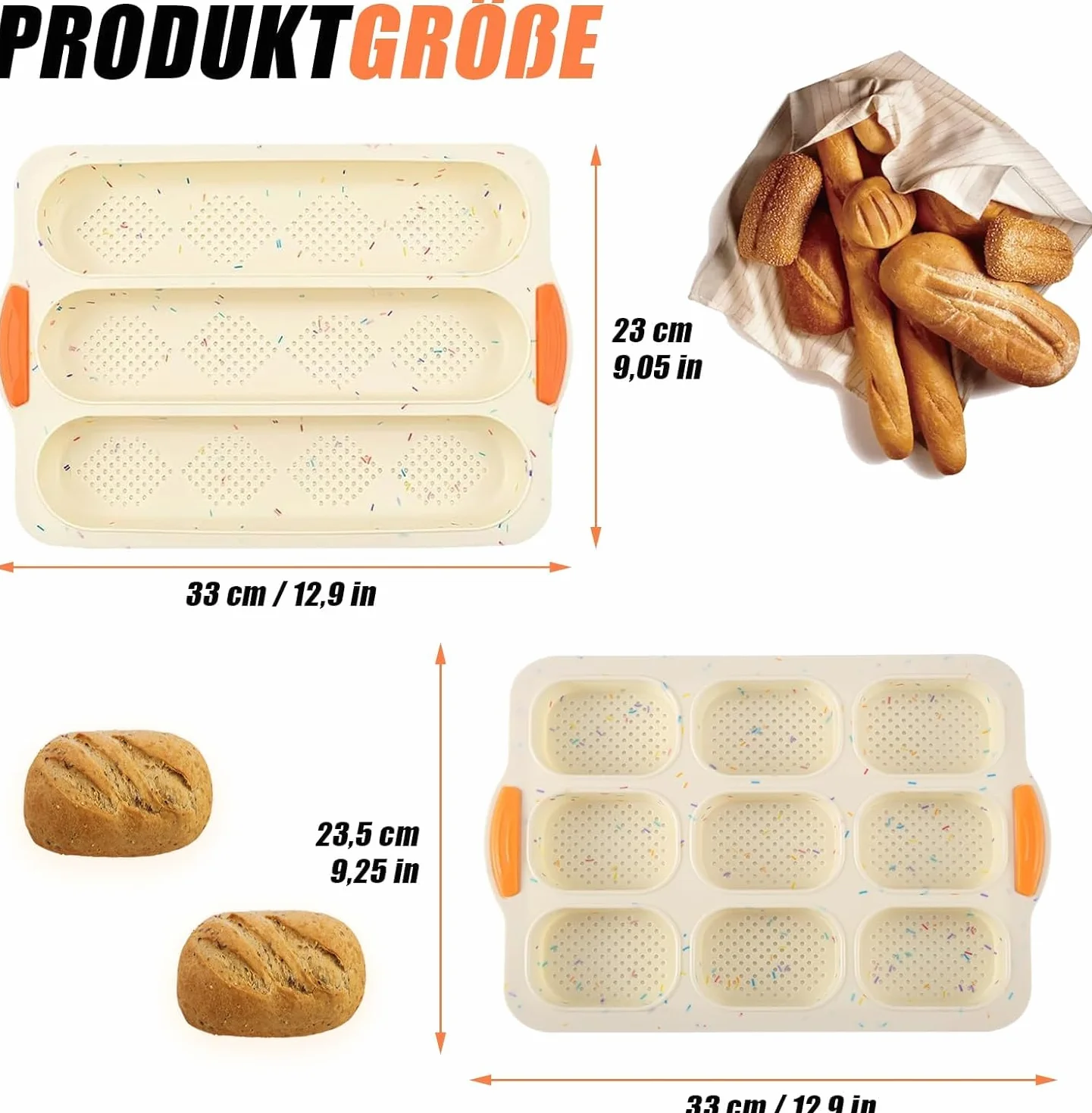 Silikonowa forma do pieczenia bułek, z silikonowym nożem i pędzlem, nieprzywierająca blacha do pieczenia chleba, 2 sztuki, beżowa