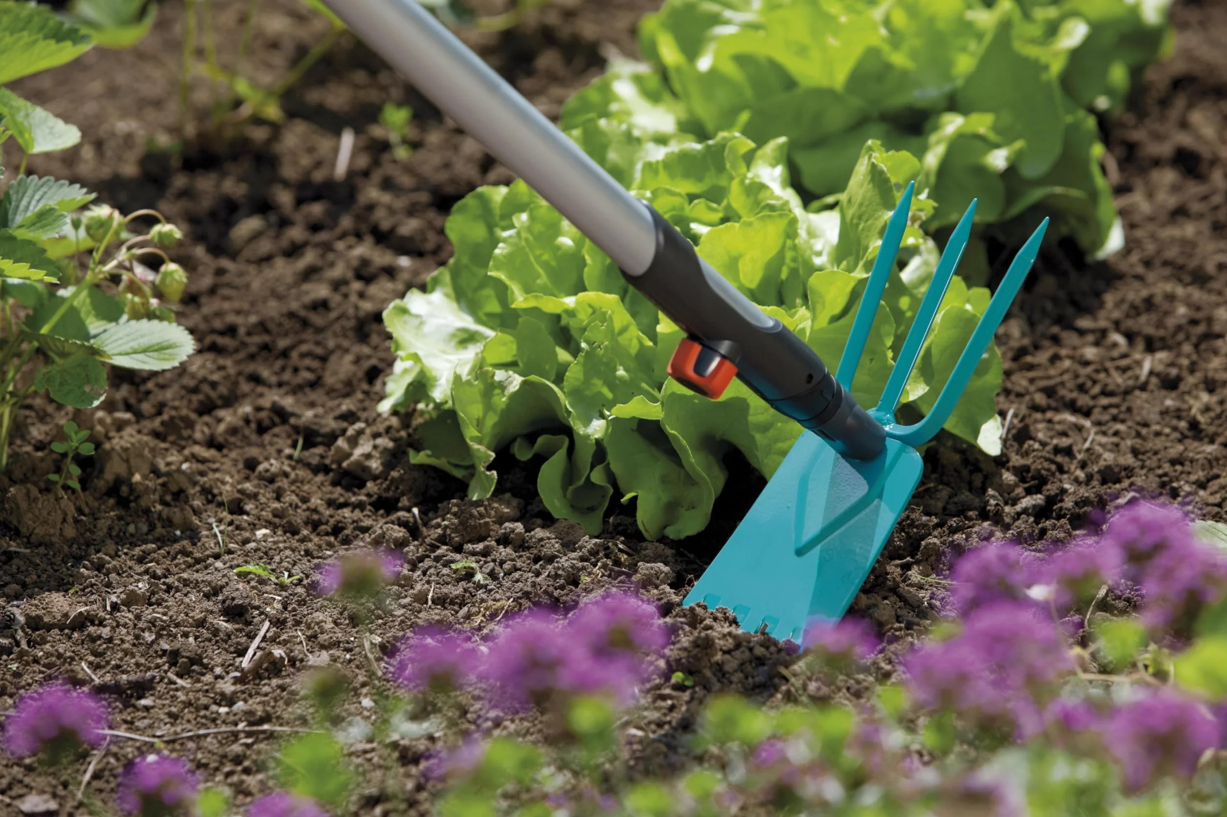 Gardena combisystem motyczka ogrodowa: motyczka z prostym ostrzem, 3 zęby, szerokość robocza 9 cm, z wysokiej jakości stali, powłoka z duroplastu (3219-20)