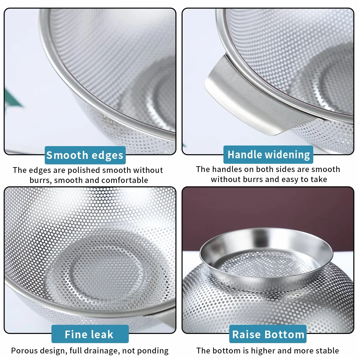 Kyraton Colander ze stali nierdzewnej 5 Quart, profesjonalne sito z ciężkimi uchwytami i samosuszającą solidną podstawą pierścieniową do makaronów, spaghetti, jagody, warzyw, owoców, makaronów, sałatek