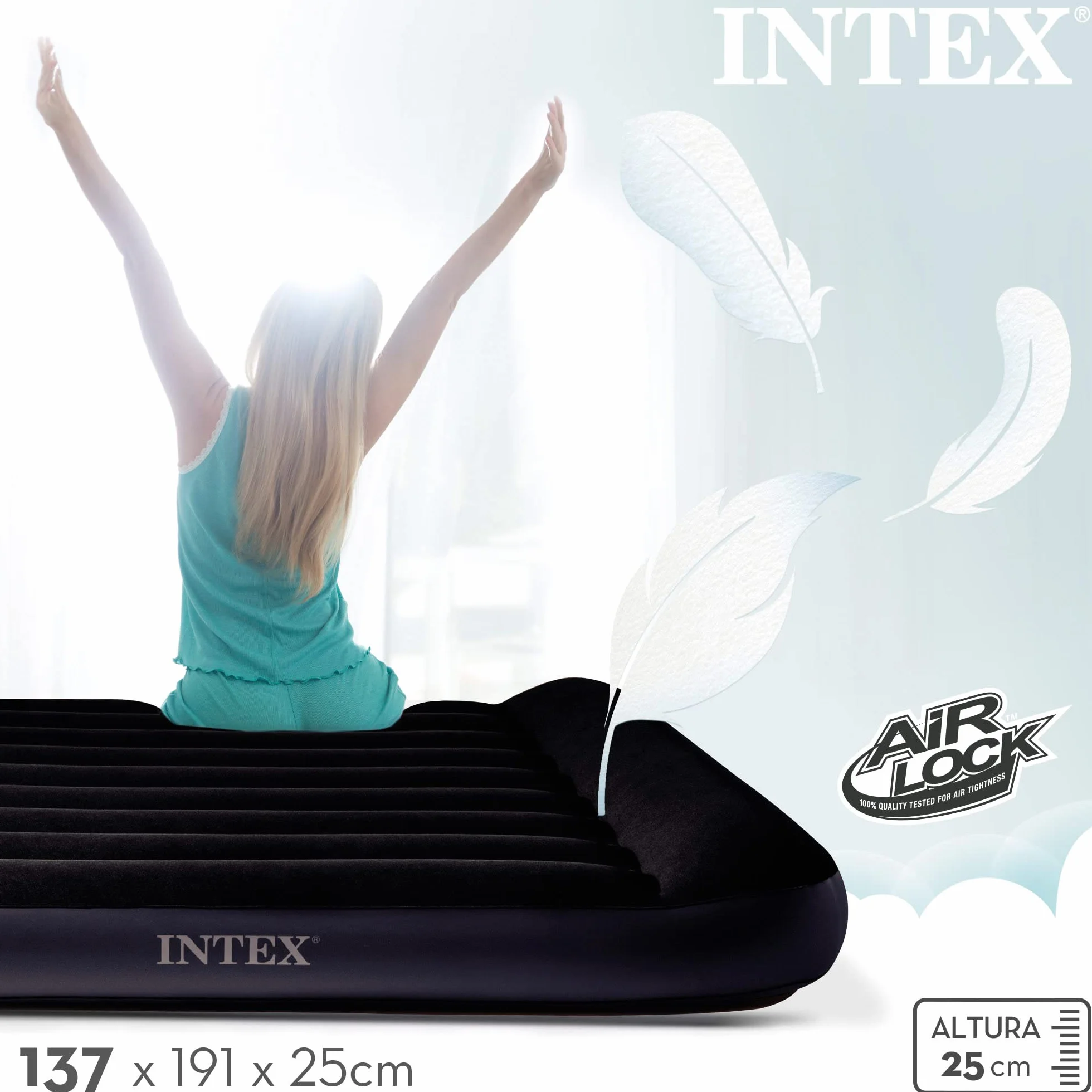 Intex 64148ND - Materasso Dura-Beam Pillow Rest Piazza e Mezza con Pompa Elettrica Incorporata, 137x191x25 cm