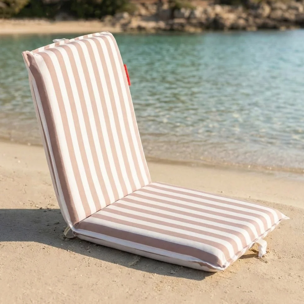 Flamingueo Składany leżak, krzesło plażowe, składane, 5 pozycji, uchwyty, uchwyt plecaka, wodoodporny, tkanina poliestrowa, beżowa, 46 x 9 x 104 cm