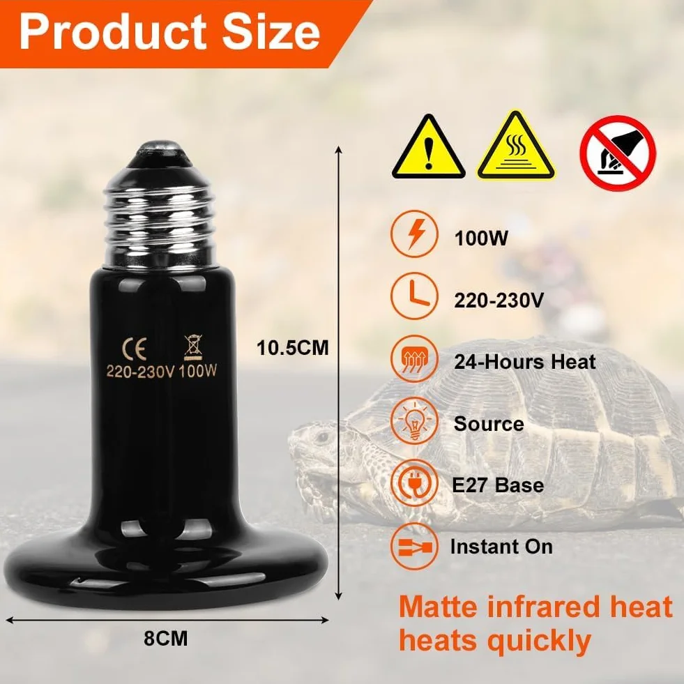 Ceramiczna żarówka grzewcza E27 100W 220V Czarna lampa grzewcza dla gadów 2 szt.
