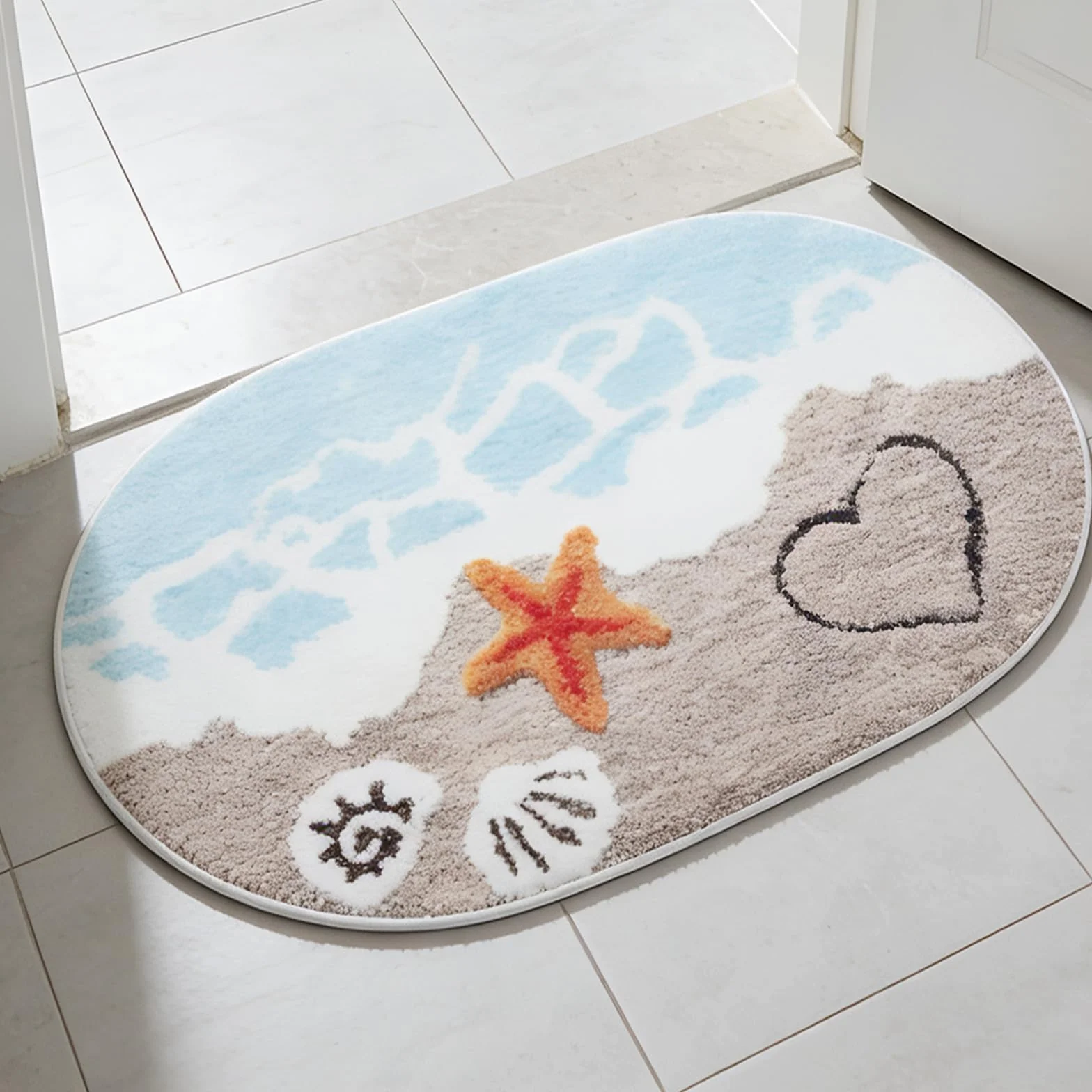 Antypoślizgowa mata łazienkowa 50 x 80 cm – miękki, puszysty dywanik łazienkowy z wzorem na lato, plażę, antypoślizgowa mata łazienkowa, nadaje się do prania, antypoślizgowy dywanik do