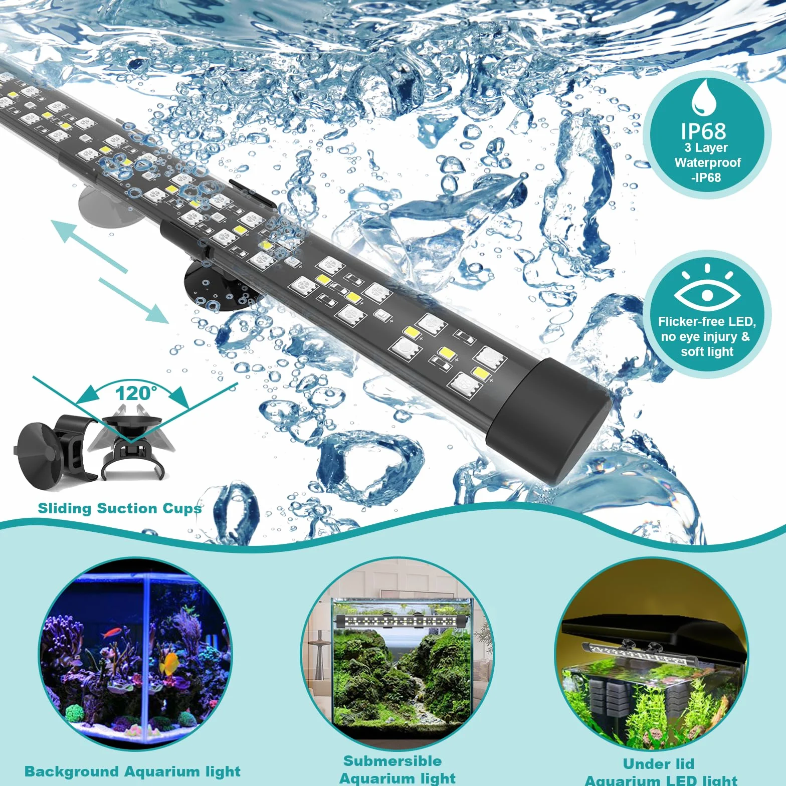 SEAOURA Zanurzalne światła do akwarium 24/7 cykli z timerem pełne spektrum 7 kolorów 6 W 18 cm