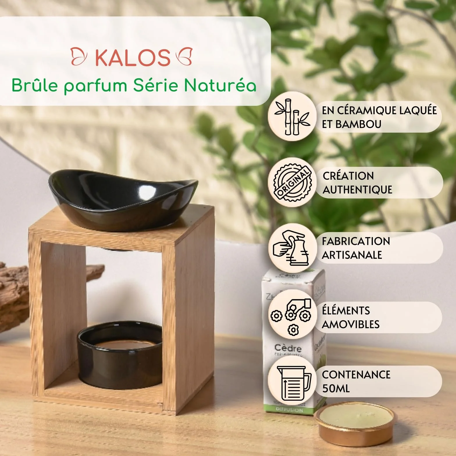 Zen'Arôme - Naturéa Kalos Palnik Perfumy - Palnik olejków eterycznych, zapach topnienia, kwadrat wosku zapachowego - Miękkie ciepło - Aromaterapia - Przedmiot dekoracyjny i terapeutyczny